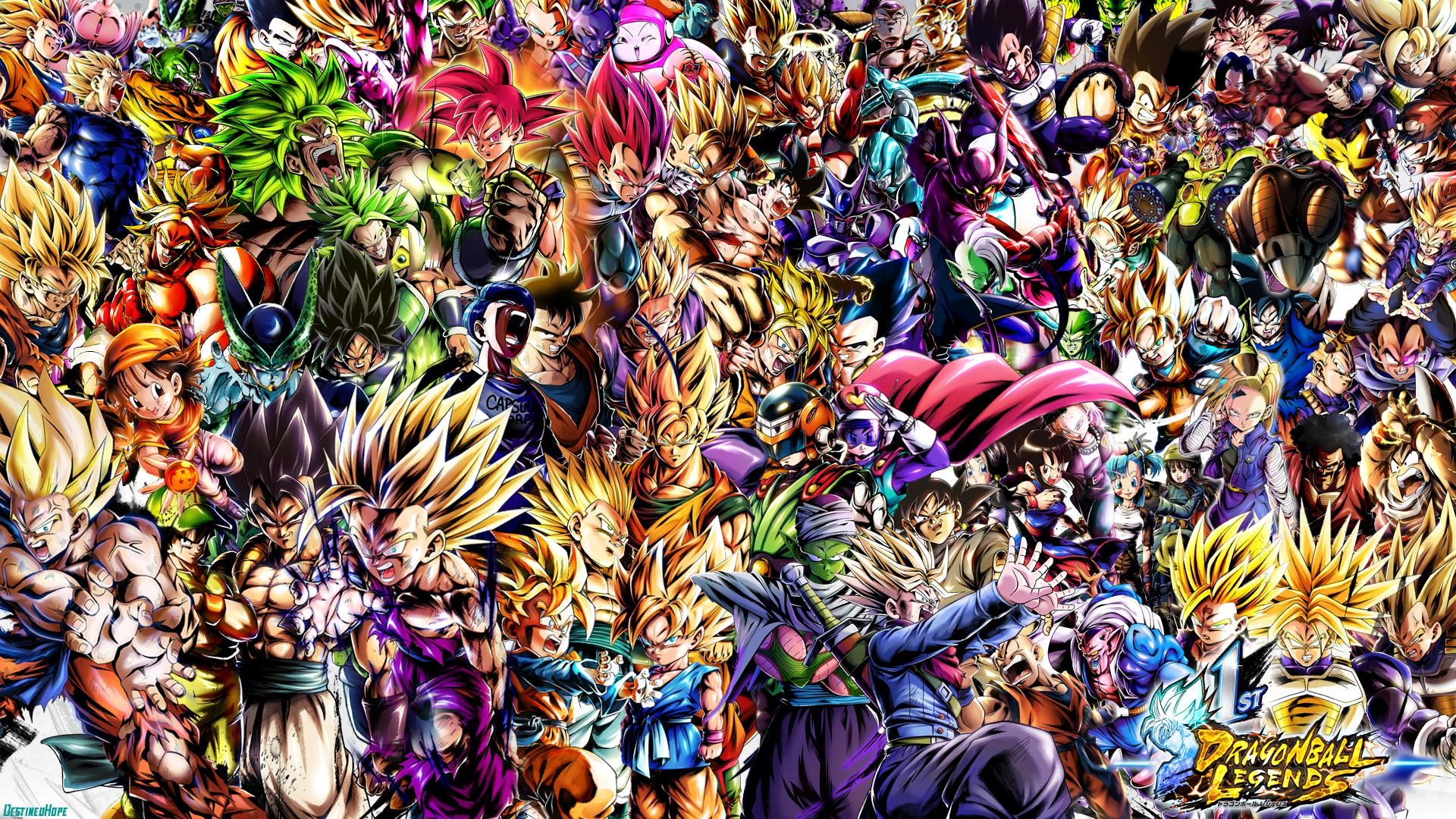 Dragon Ball Legends, Super Saiyan 2 Gohan, Super Saiyan Broly, Future Trunks, Super Saiyan God Goku, Full HD Desktop wallpaper