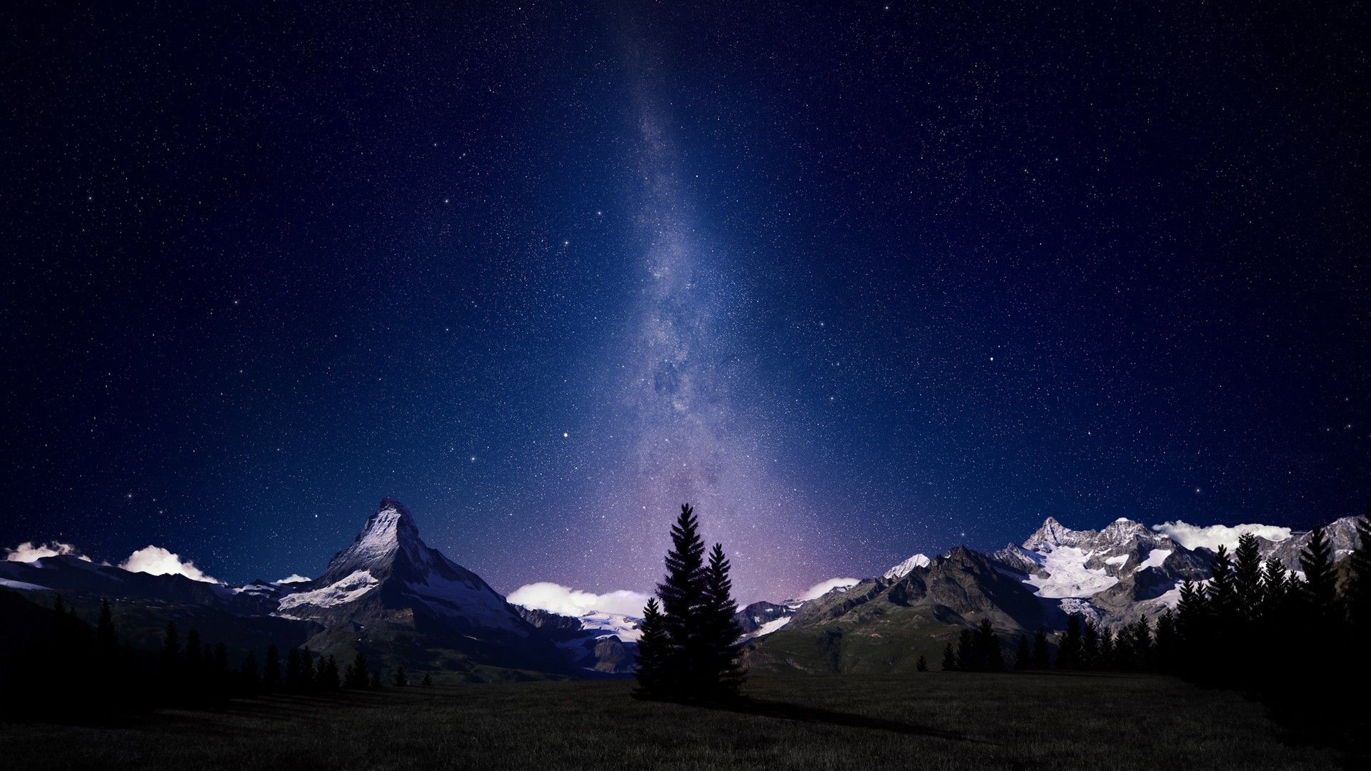 Matterhorn, Milky Way galaxy, Swiss Alps, Full HD Desktop wallpaper