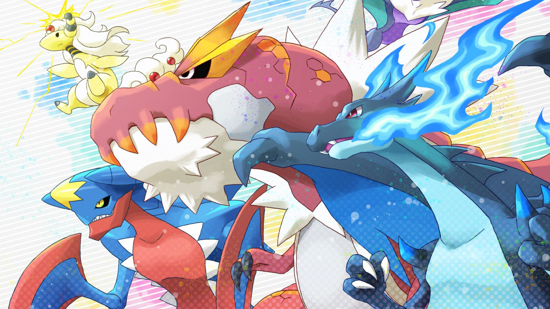 Tyrantrum, Noivern, Mega Ampharos, Mega Garchomp, 1920x1080 Full HD Desktop