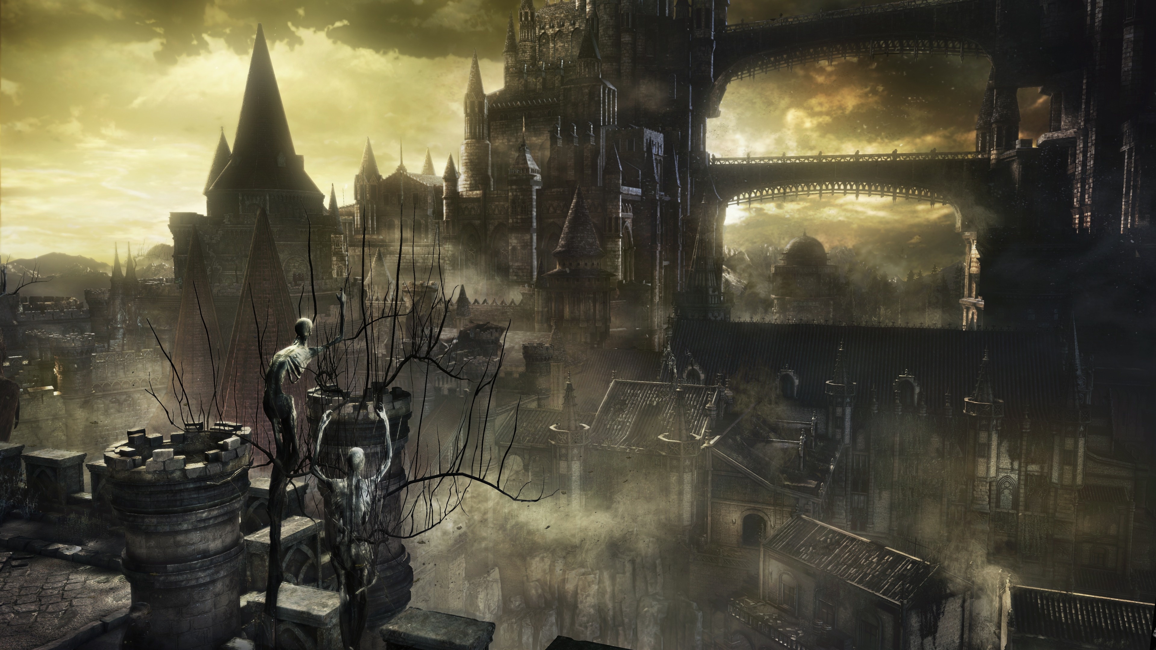 High Wall of Lothric, Dark Souls III, undead tree husks, 4K Desktop wallpaper