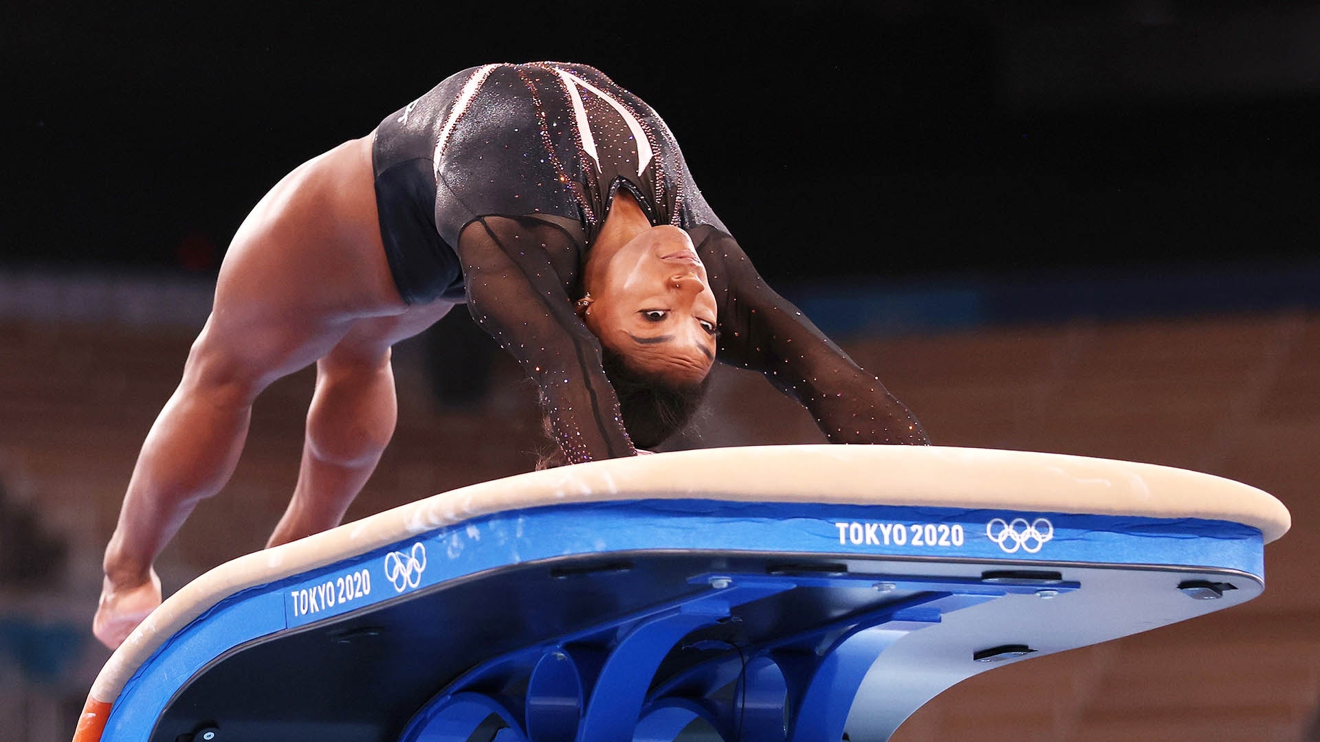 Vault gymnastics, Simone Biles, Yurchenko double pike, Olympic podium, 1920x1080 Full HD Desktop