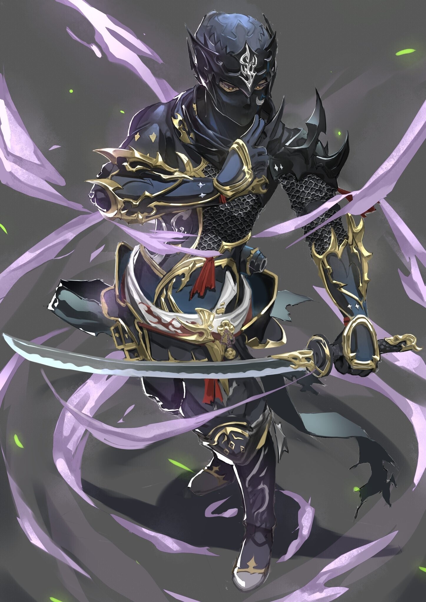 Final Fantasy XIV Ninja, Gold-trimmed ninja armor, Curved ninjato dagger, HD Phone wallpaper
