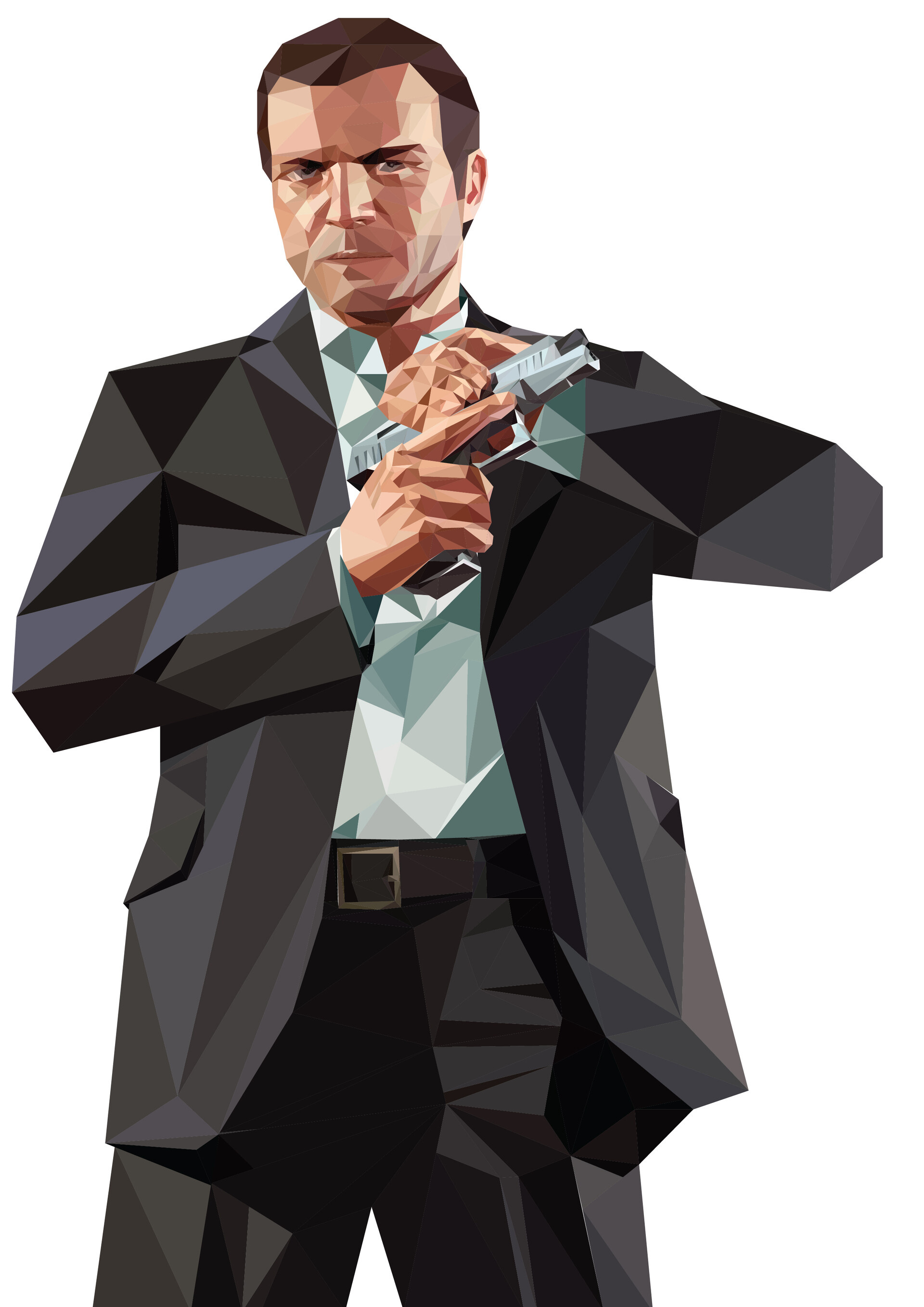 Michael De Santa in black suit, Low-poly geometric portrait, Silver pistol in hands, Grand Theft Auto V fan art, HD Phone wallpaper