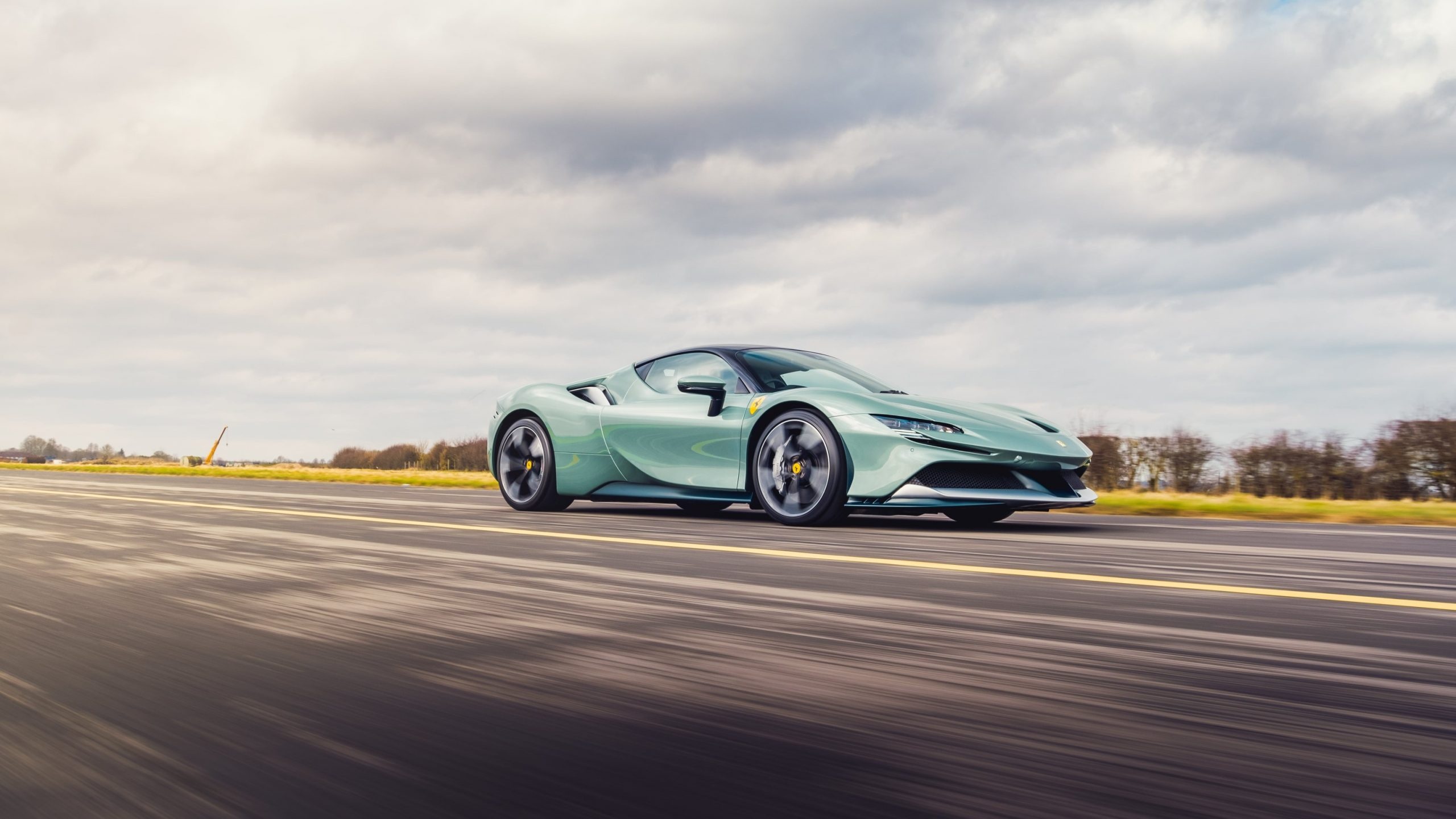 Ferrari SF90 Stradale, asphalt runway, overcast sky, HD Desktop wallpaper