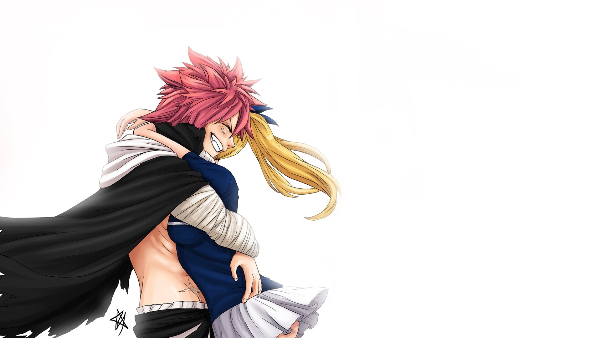 Fairy Tail, Big smile, Natsu x Lucy hug, Fairy Tail guild, 1920x1080 Full HD Desktop