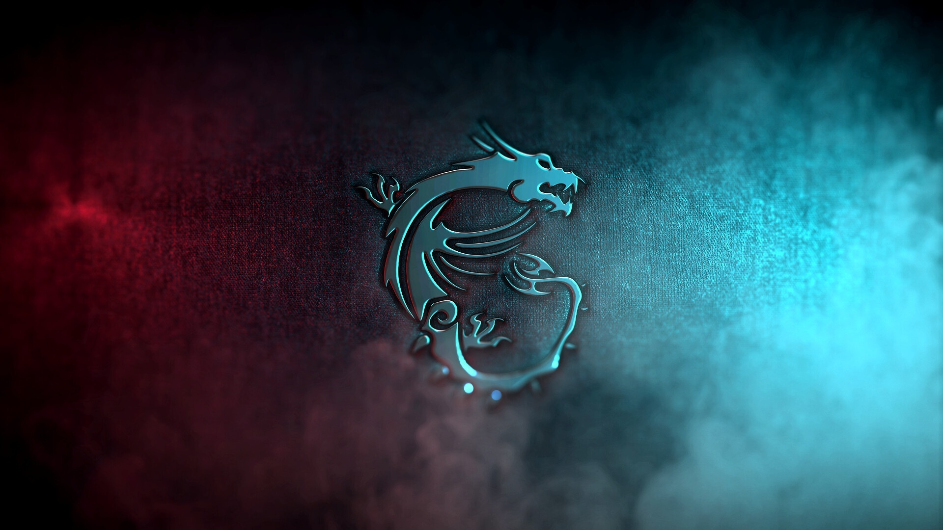 MSI dragon logo, metallic embossed emblem, red and cyan smoke, Full HD Desktop wallpaper