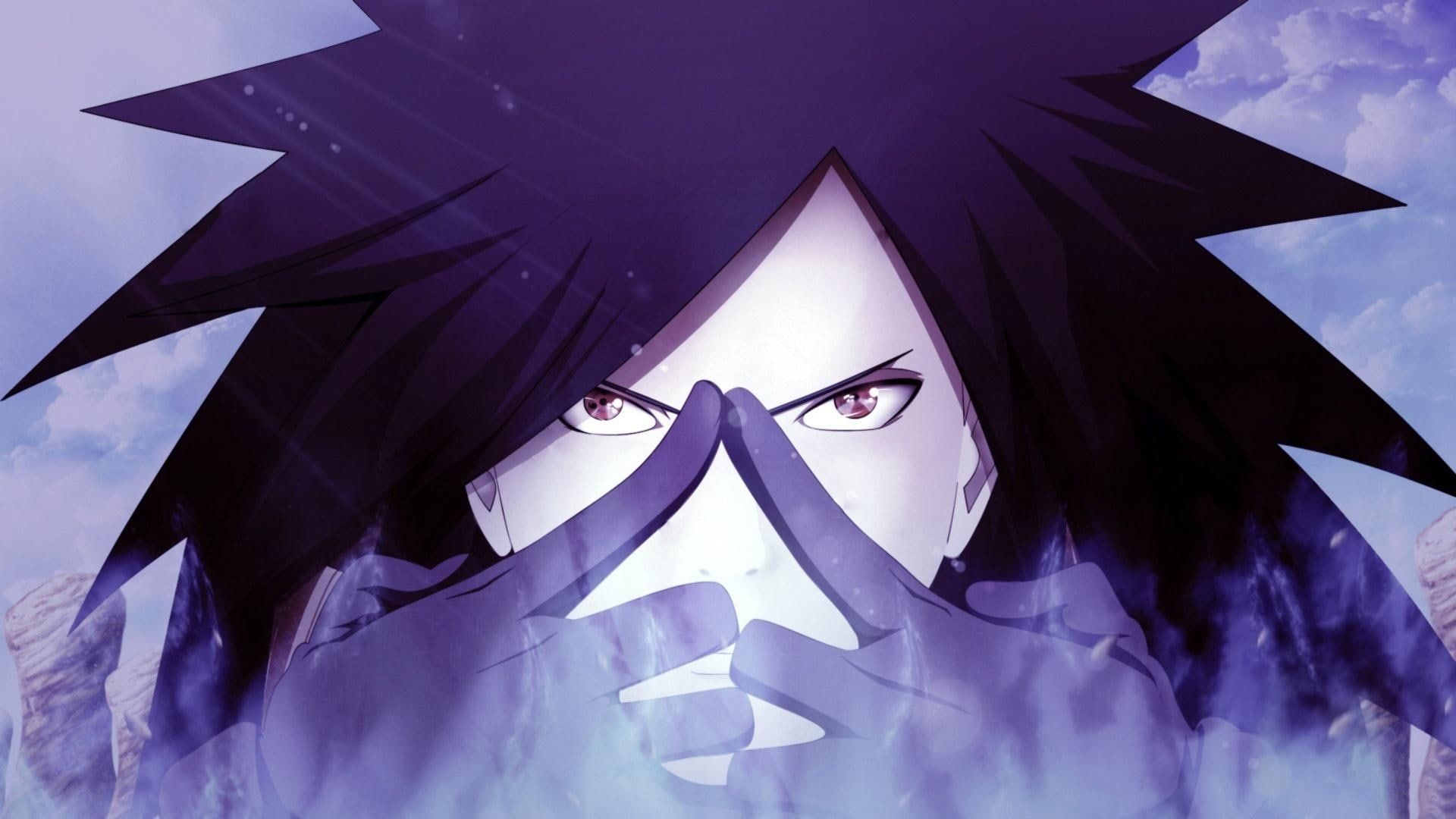 Madara Uchiha, ninja hand seal, purple chakra aura, Full HD Desktop wallpaper