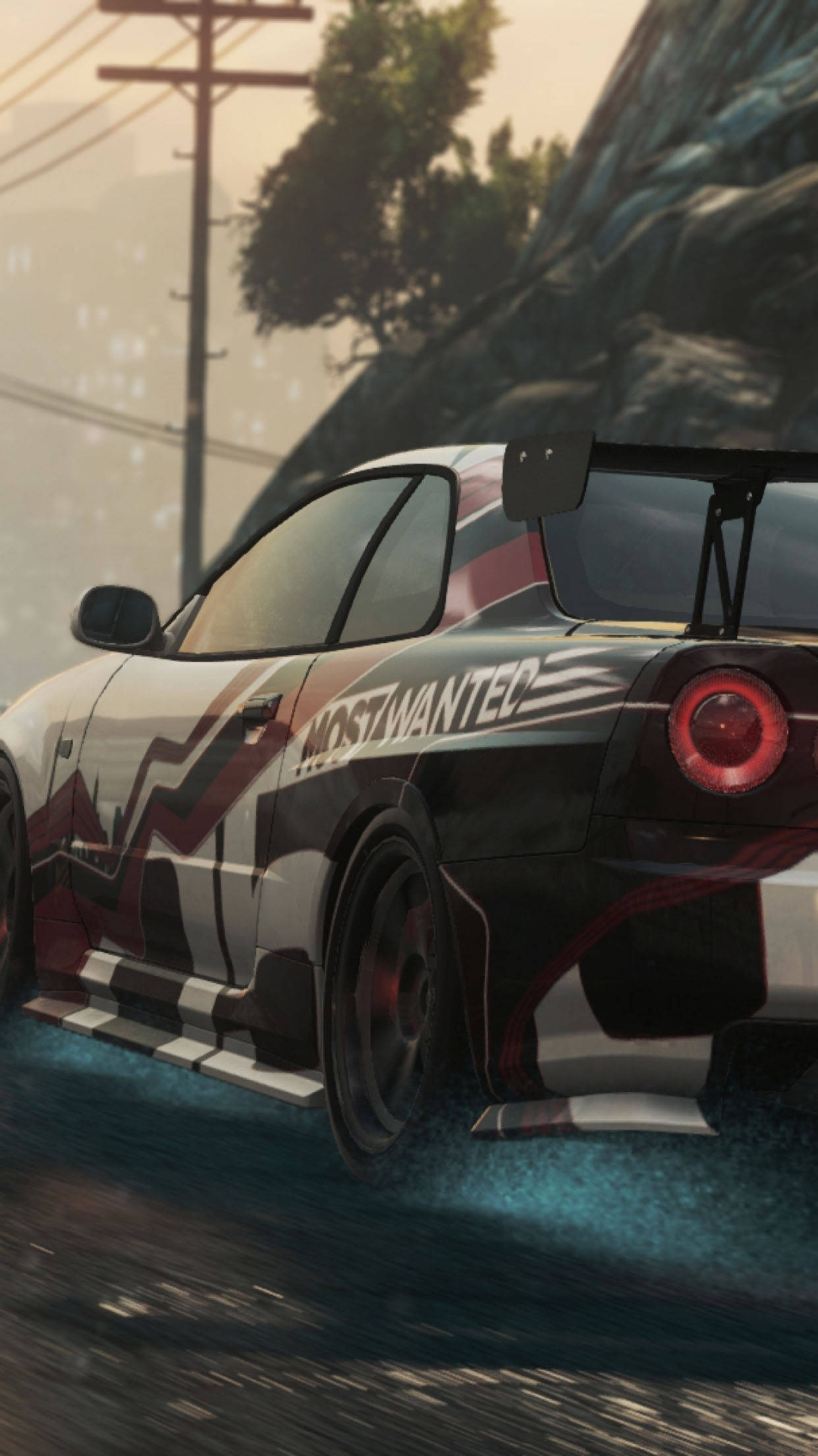Nissan Skyline GT-R R34, MOST WANTED decal, wet mountain road, HD Phone wallpaper