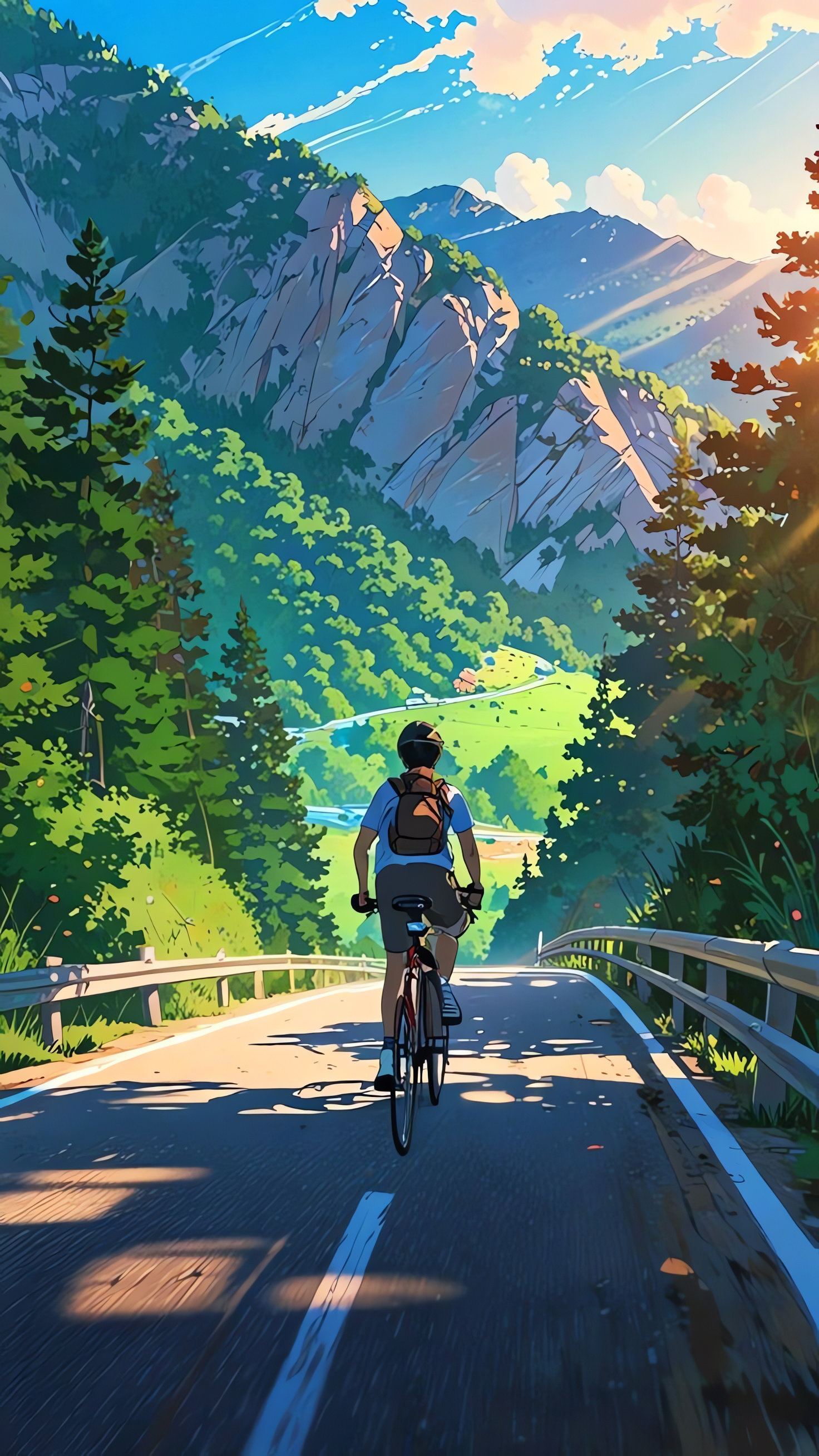Bike Travelling, Mountain Landscape, Boy On A Bike, Sunny Day Wallpaper, HDR