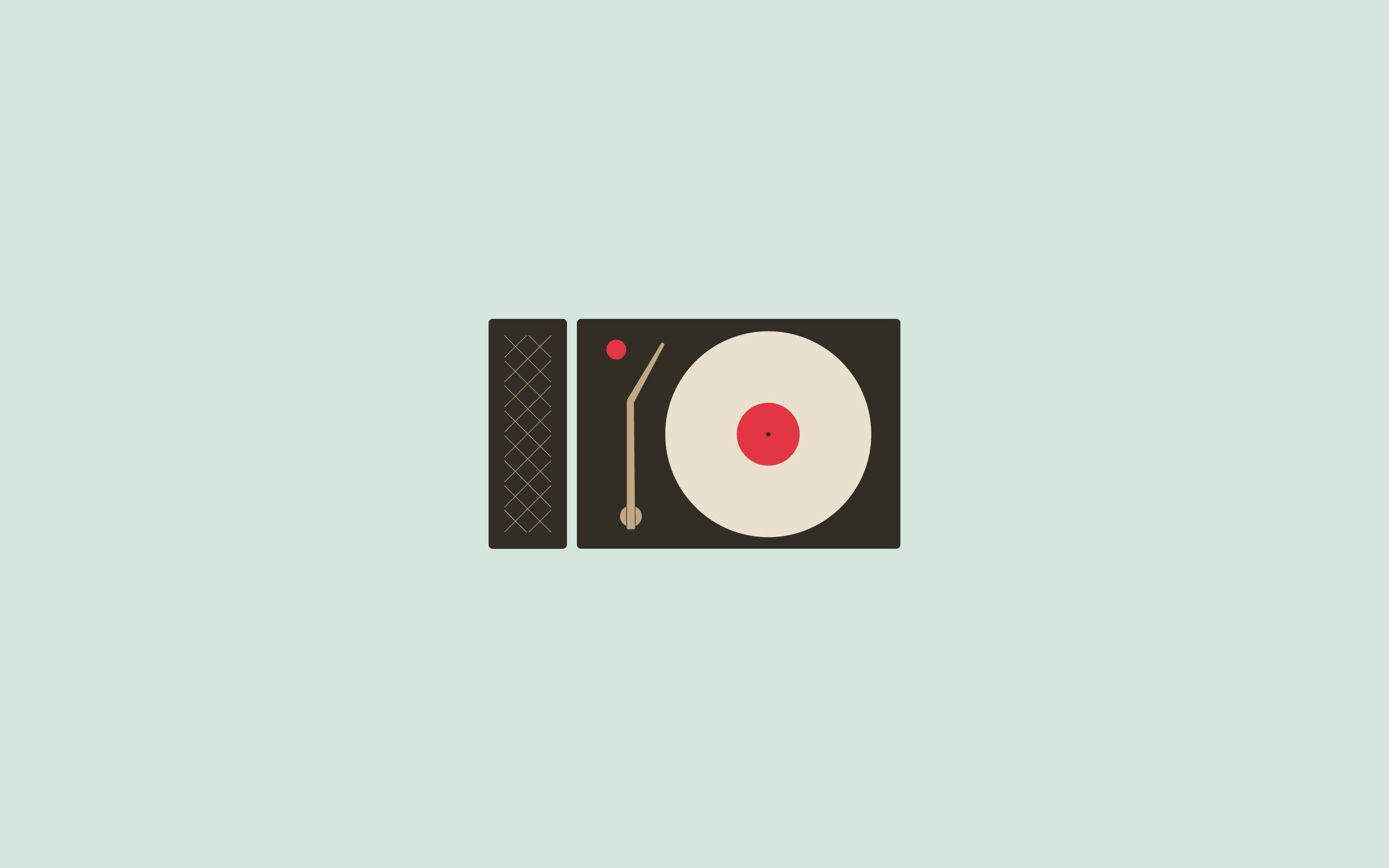 Minimalist turntable illustration, Vintage record player graphic, Mint green pastel backdrop, HD Desktop wallpaper