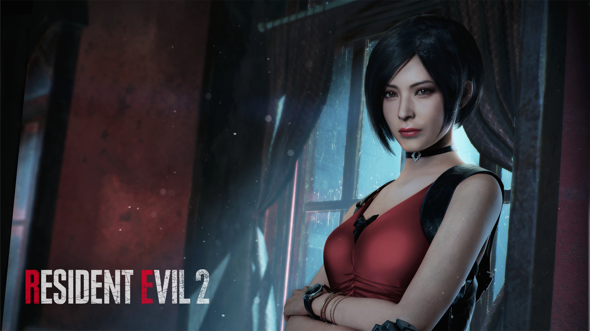 Ada Wong, RESIDENT EVIL 2, red cocktail dress, Full HD Desktop wallpaper