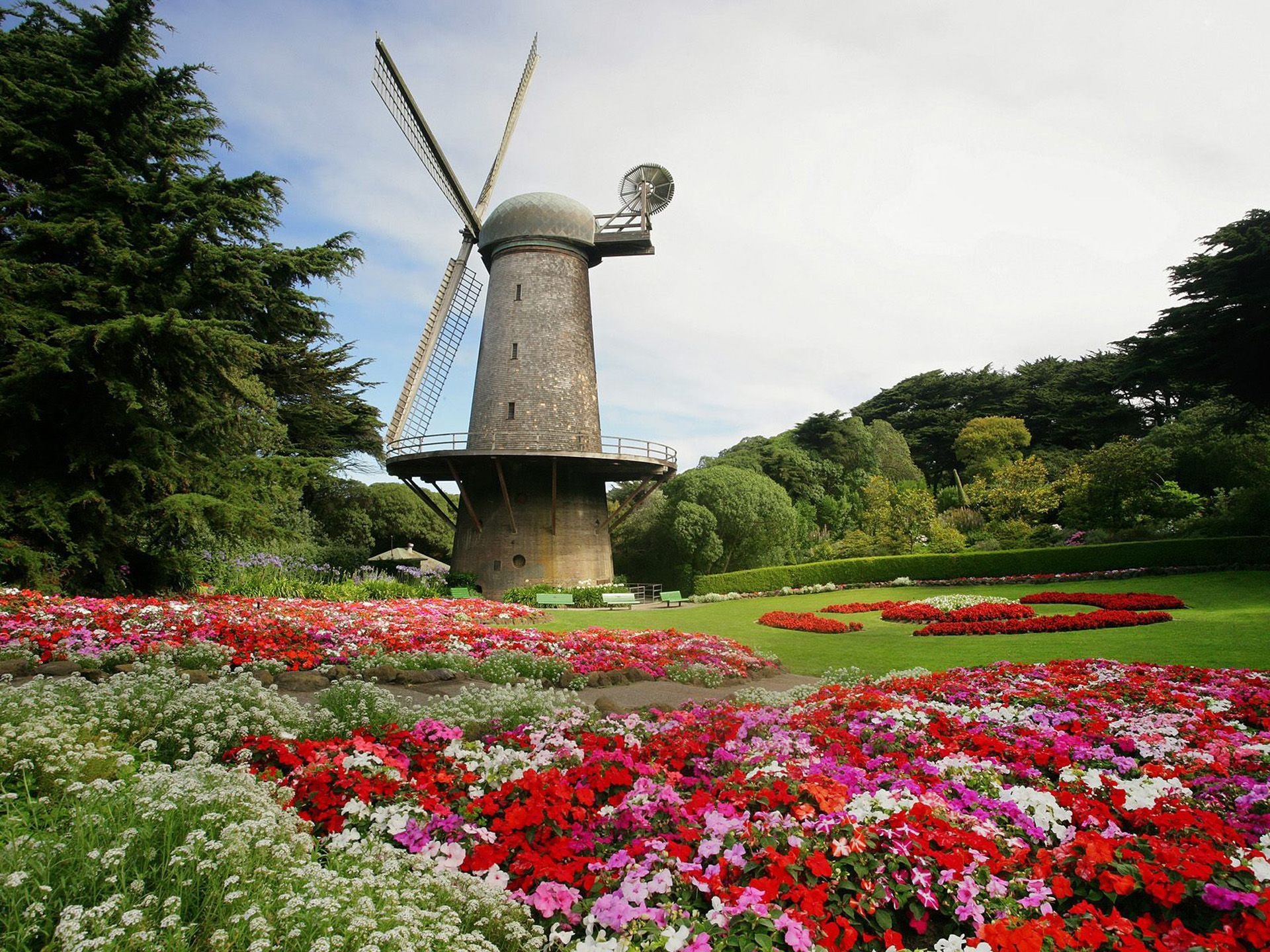 Golden Gate Park, Windmill, Tulips garden, Wallpaper, 1920x1440 HD Desktop