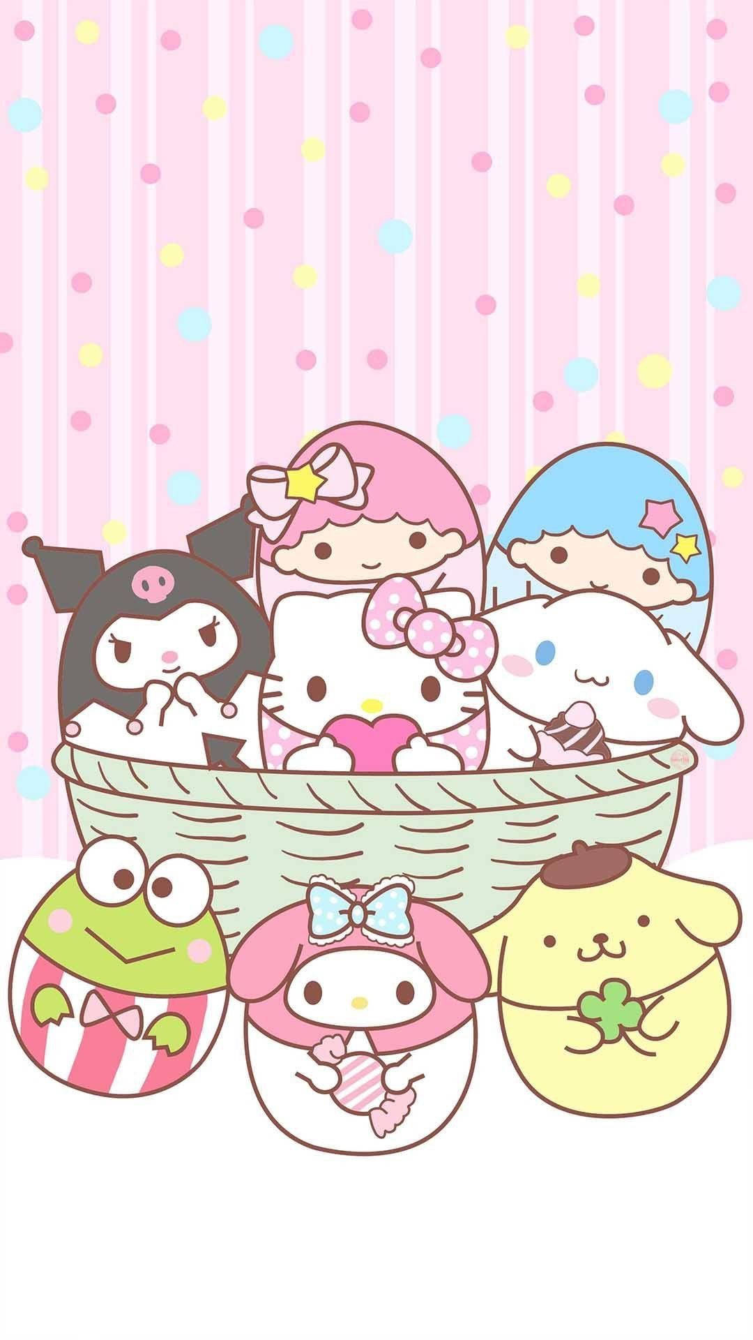 My Melody, Hello Kitty, Kuromi, Cinnamoroll, Pompompurin, Full HD Phone wallpaper