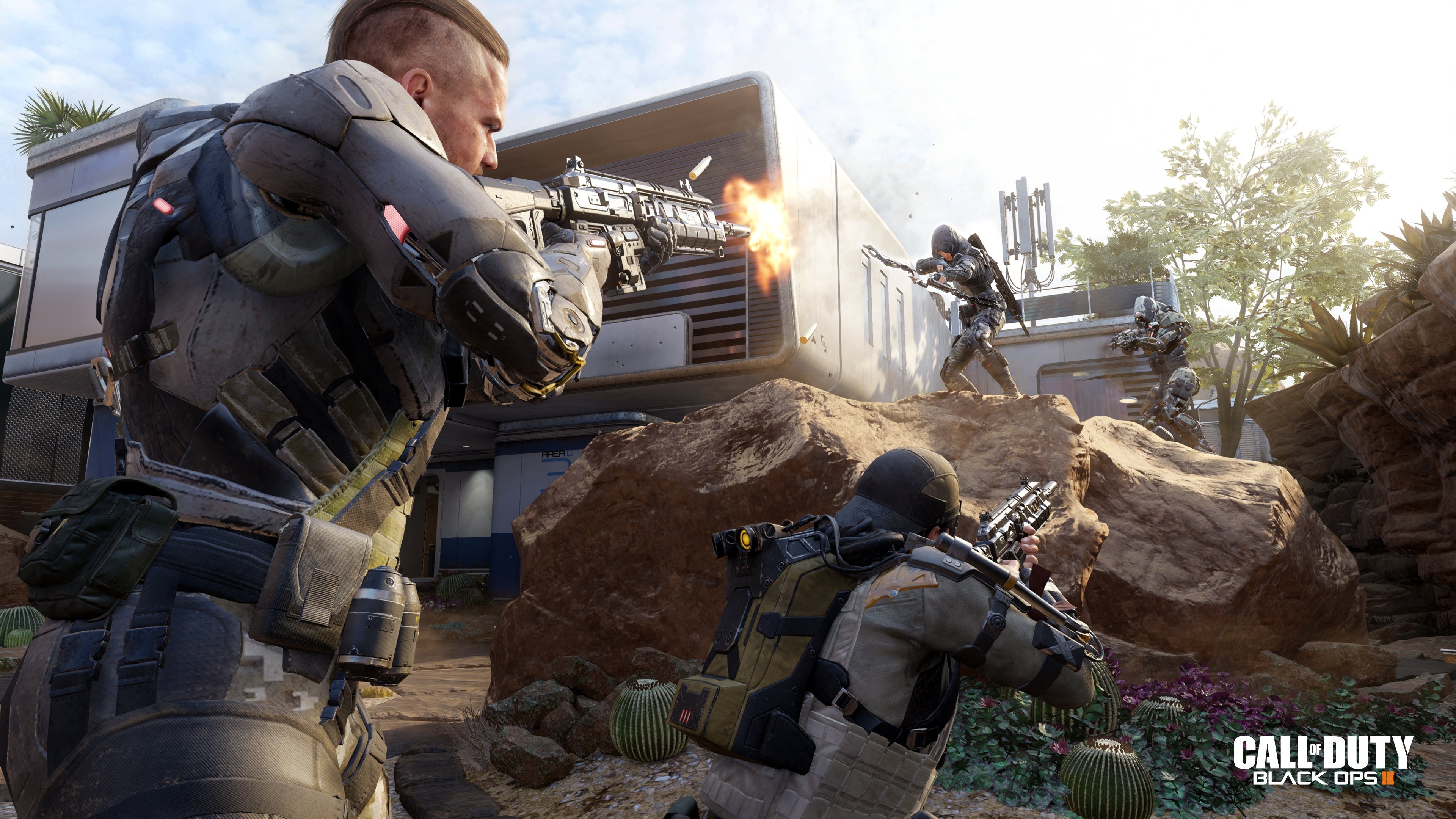 Call of Duty: Black Ops III logo, Cybernetic exoskeleton soldier, Outrider aiming Sparrow bow, 4K Desktop wallpaper