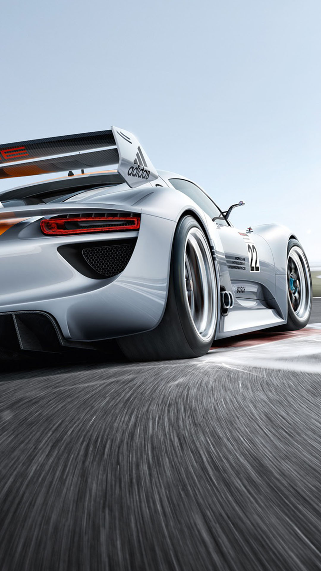 Porsche 918 RSR, Motion blur asphalt racetrack, Carbon fiber rear wing, Full HD Phone wallpaper