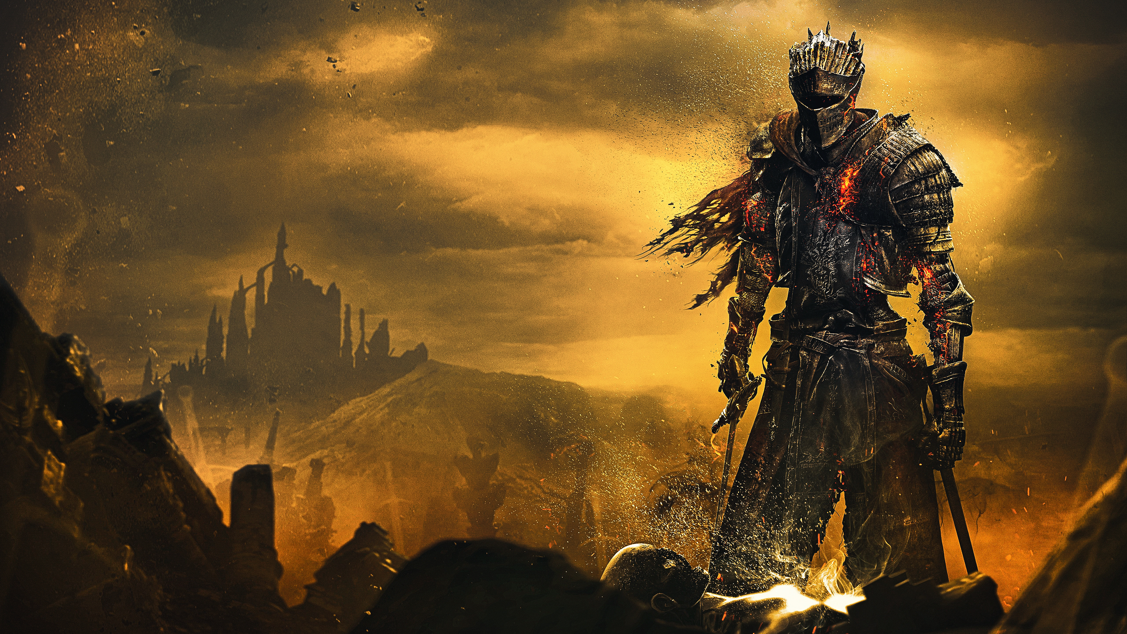 Soul of Cinder, Lothric Castle, Firelink armor set, 4K Desktop wallpaper