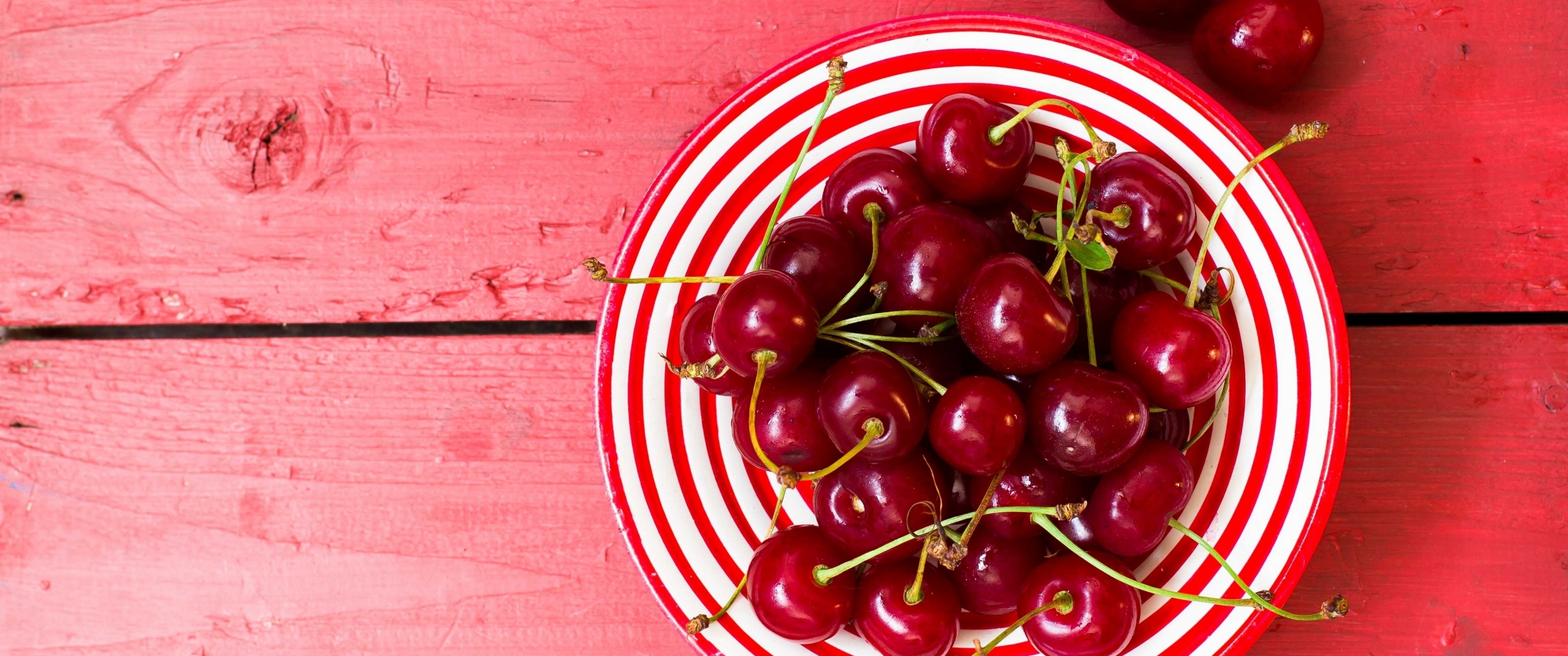 Wooden background, Bowl of fruits, 4k cherry wallpaper, Fresh and inviting, 3440x1440 Dual Screen Desktop