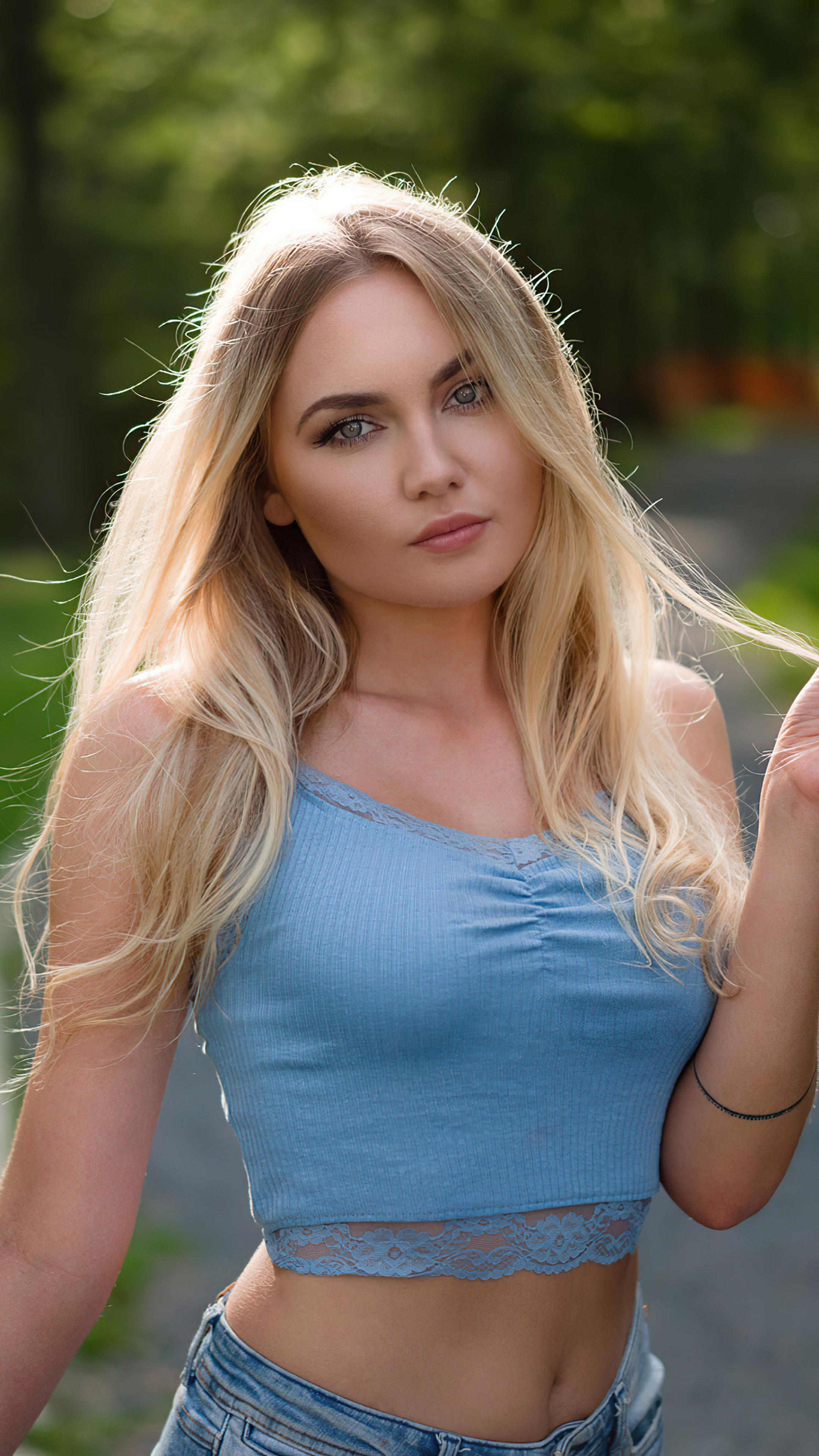 Blonde girl, Depth of field, Playing with hair, 4k, 2160x3840 4K Phone