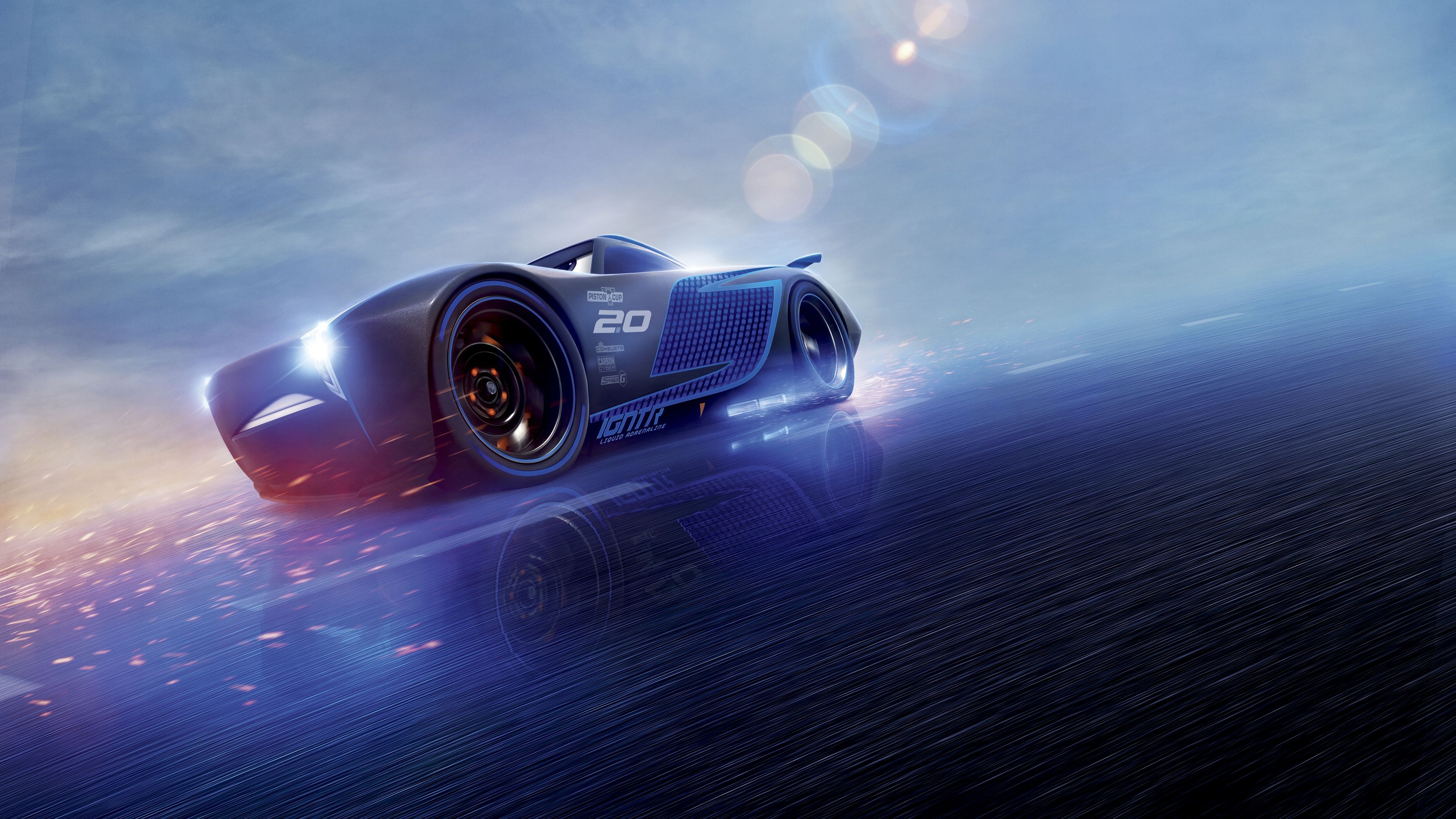 Cars 3, Jackson Storm, Movie wallpaper, Storm shadow, 3840x2160 4K Desktop