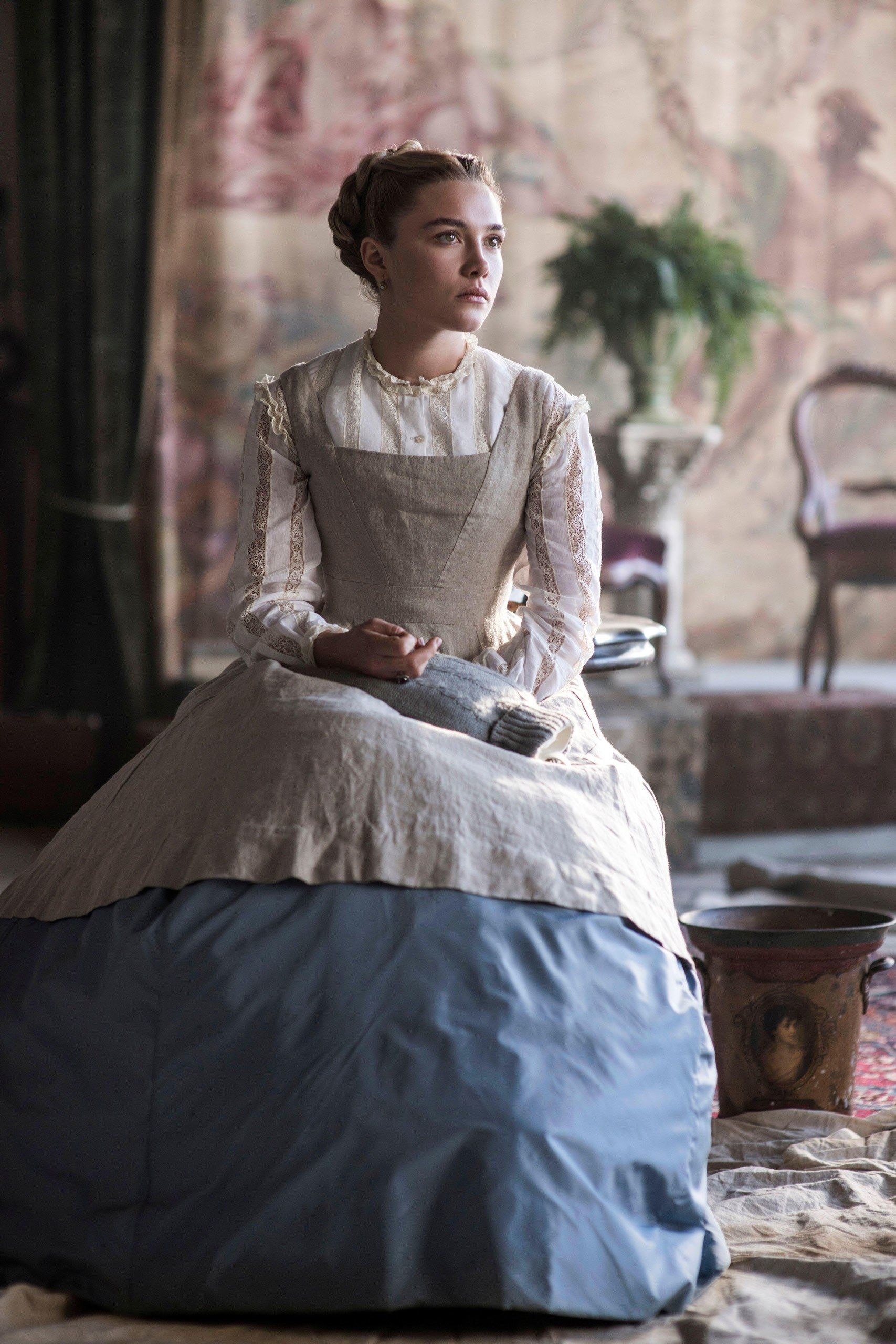 Little Women costumes, Florence Pugh's wardrobe, Iconic fashion, Period drama, 1710x2560 HD Phone