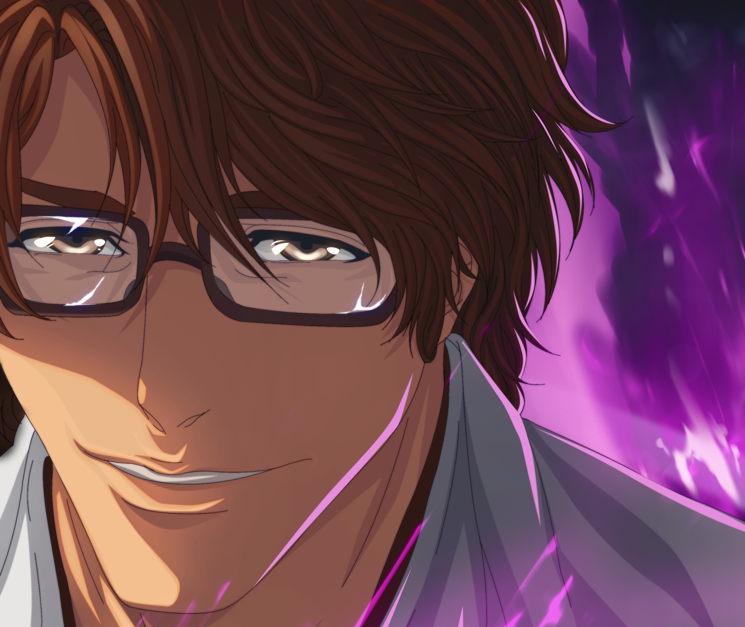 Sosuke Aizen, purple reiatsu, rectangular eyeglasses, HD Desktop wallpaper
