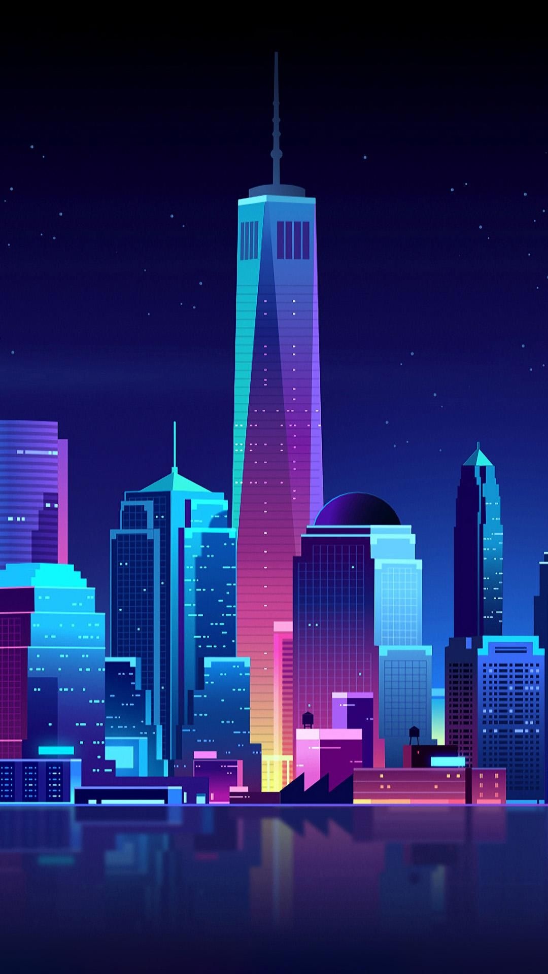 Neon Skyline, Wallpaper download, iPhone wallpaper, Minimalist wallpaper, 1080x1920 Full HD Phone