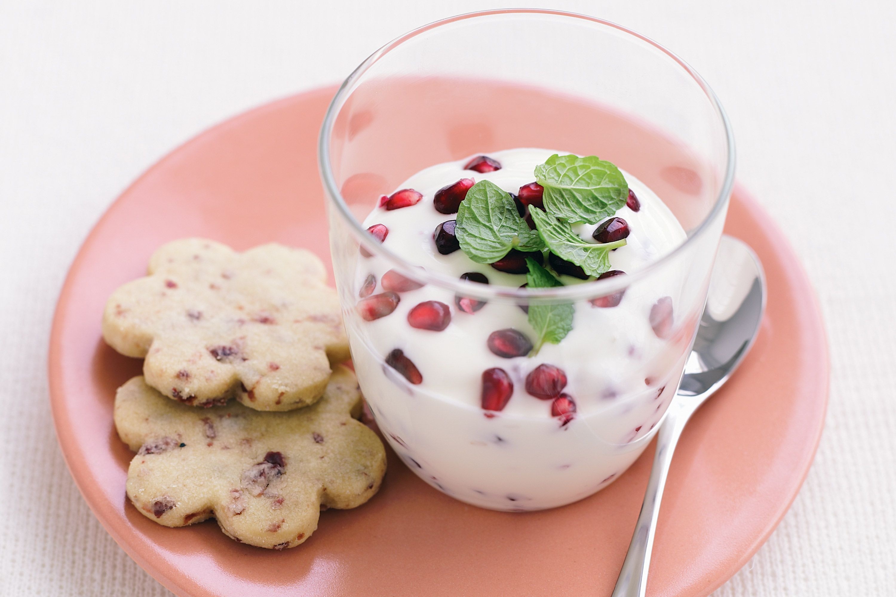 Pomegranate yoghurt dessert, Sweet and tangy, Creamy delight, Refreshing treat, 3000x2000 HD Desktop