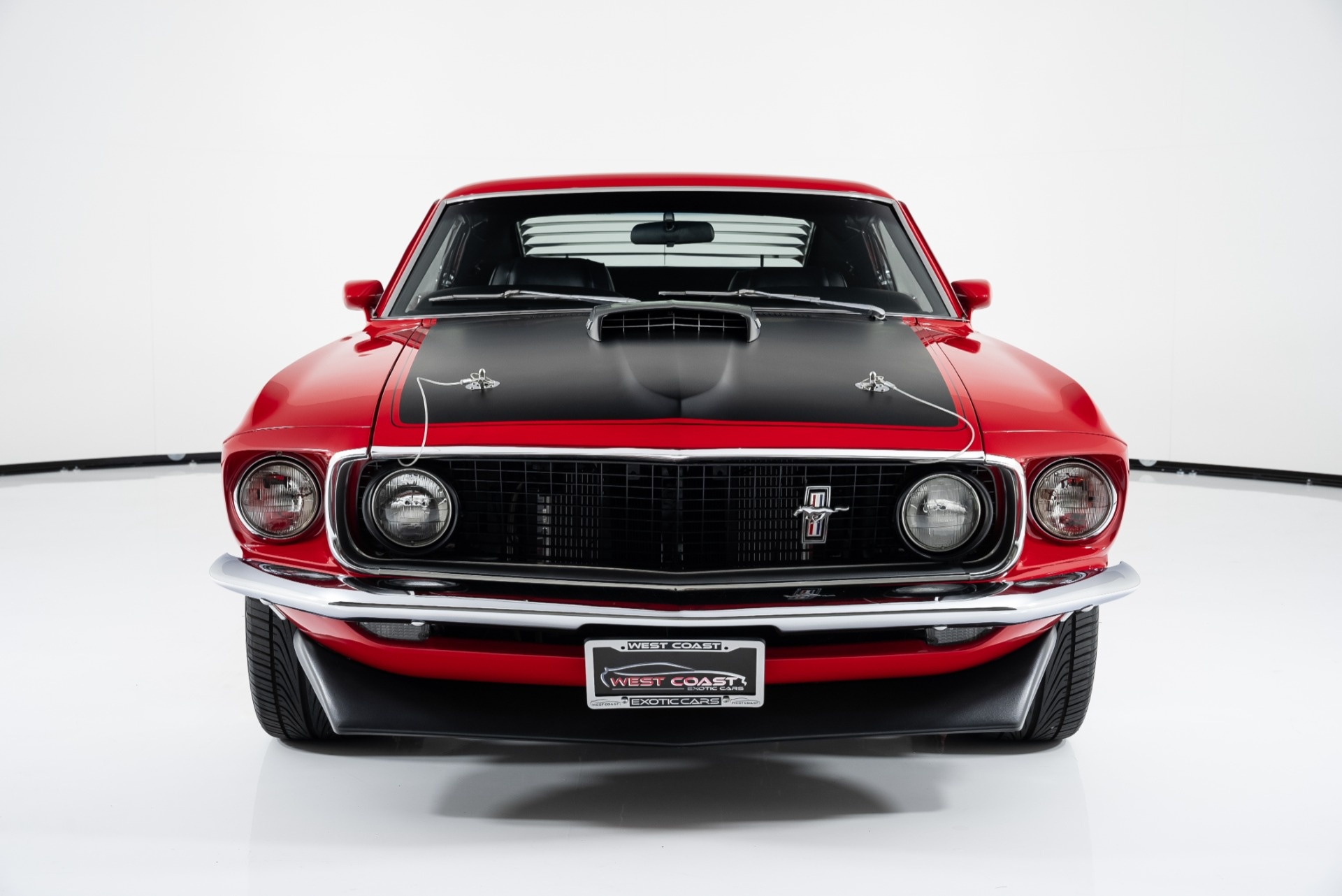 1969 Ford Mustang, Matte black hood scoop, White studio background, HD Desktop wallpaper
