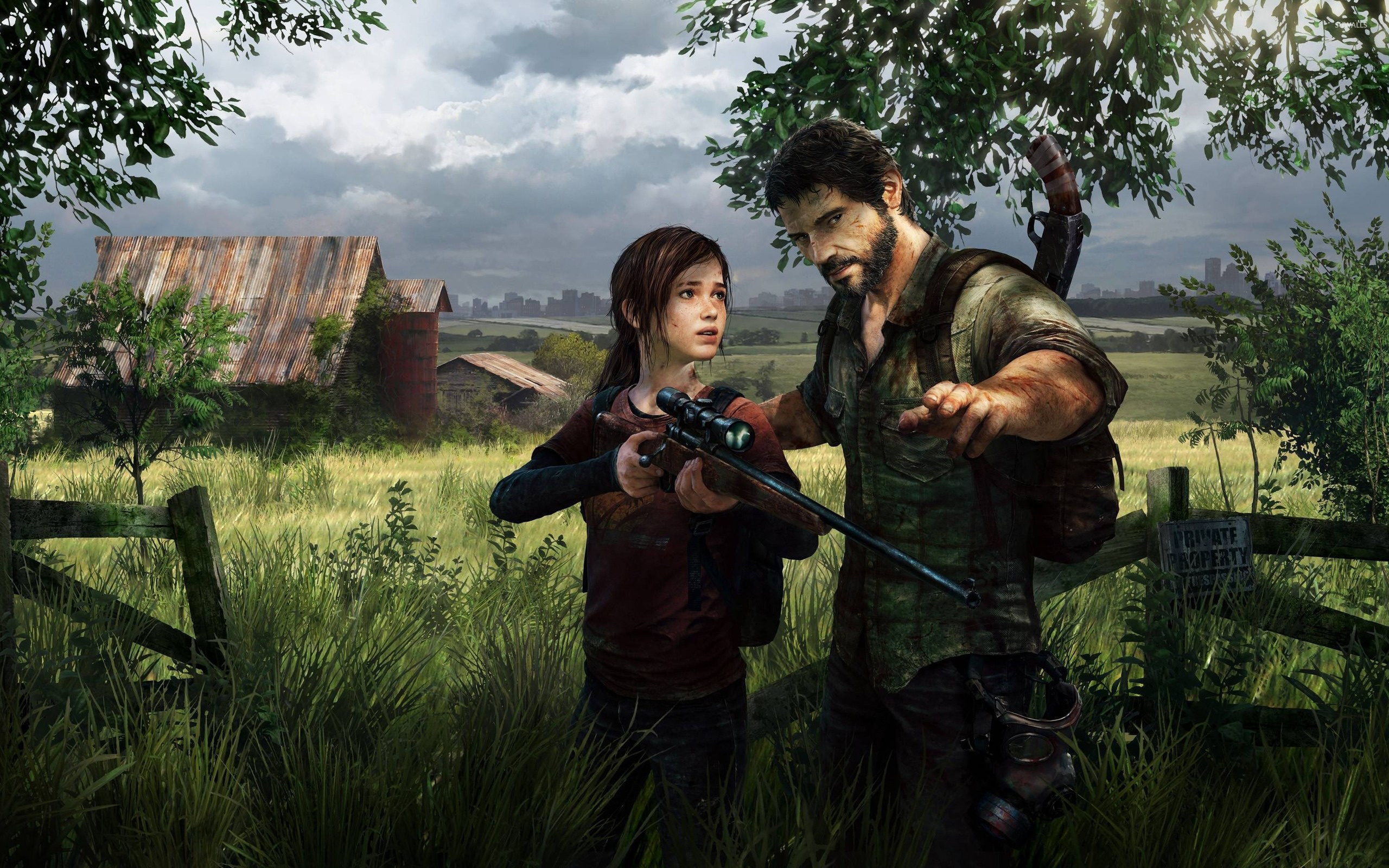 Ellie Williams, Joel Miller, scoped hunting rifle, abandoned rural barn, HD Desktop wallpaper