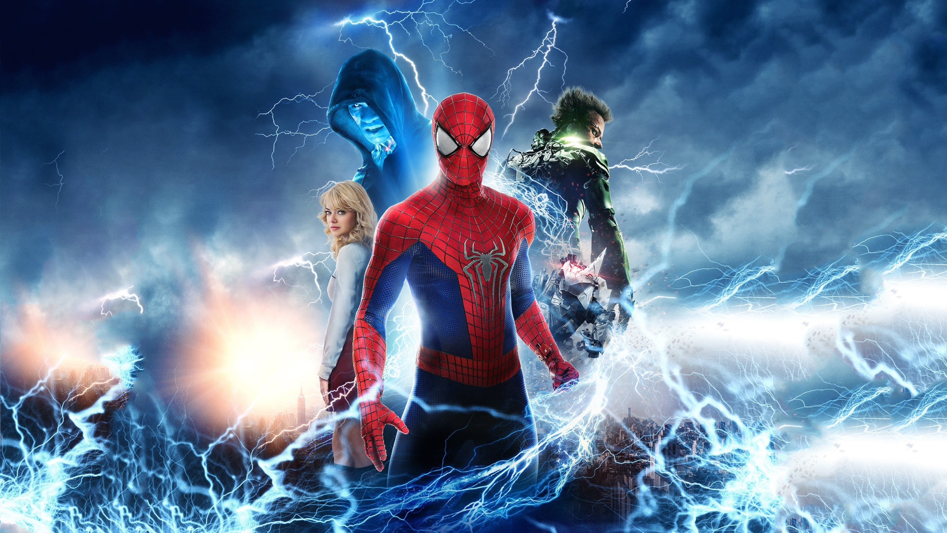 Spider-Man, Electro, Gwen Stacy, Green Goblin, Rhino, Full HD Desktop wallpaper