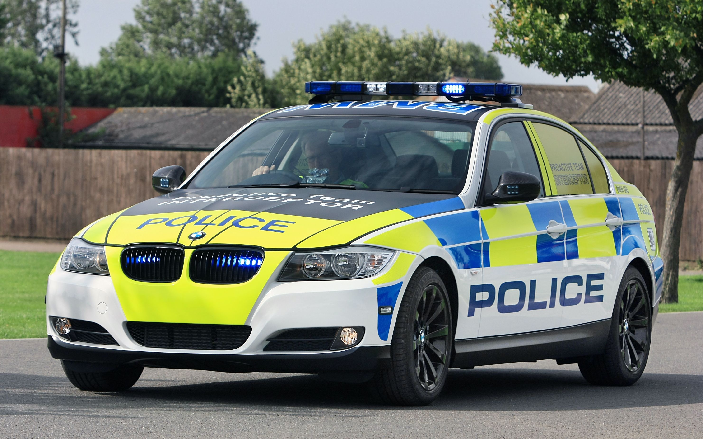 BMW 3 Series E90, Battenburg police markings, Blue emergency lightbar, HD Desktop wallpaper