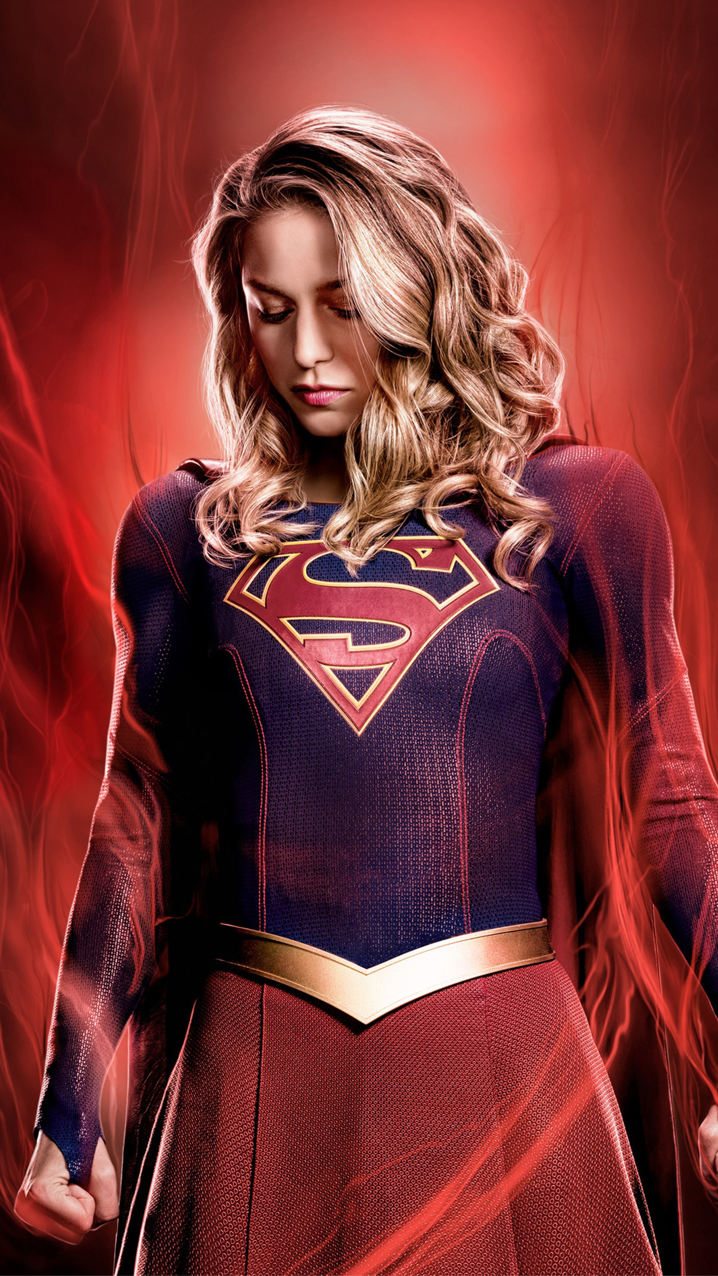 Melissa Benoist as Supergirl, House of El insignia, Crimson energy smoke background, HD Phone wallpaper