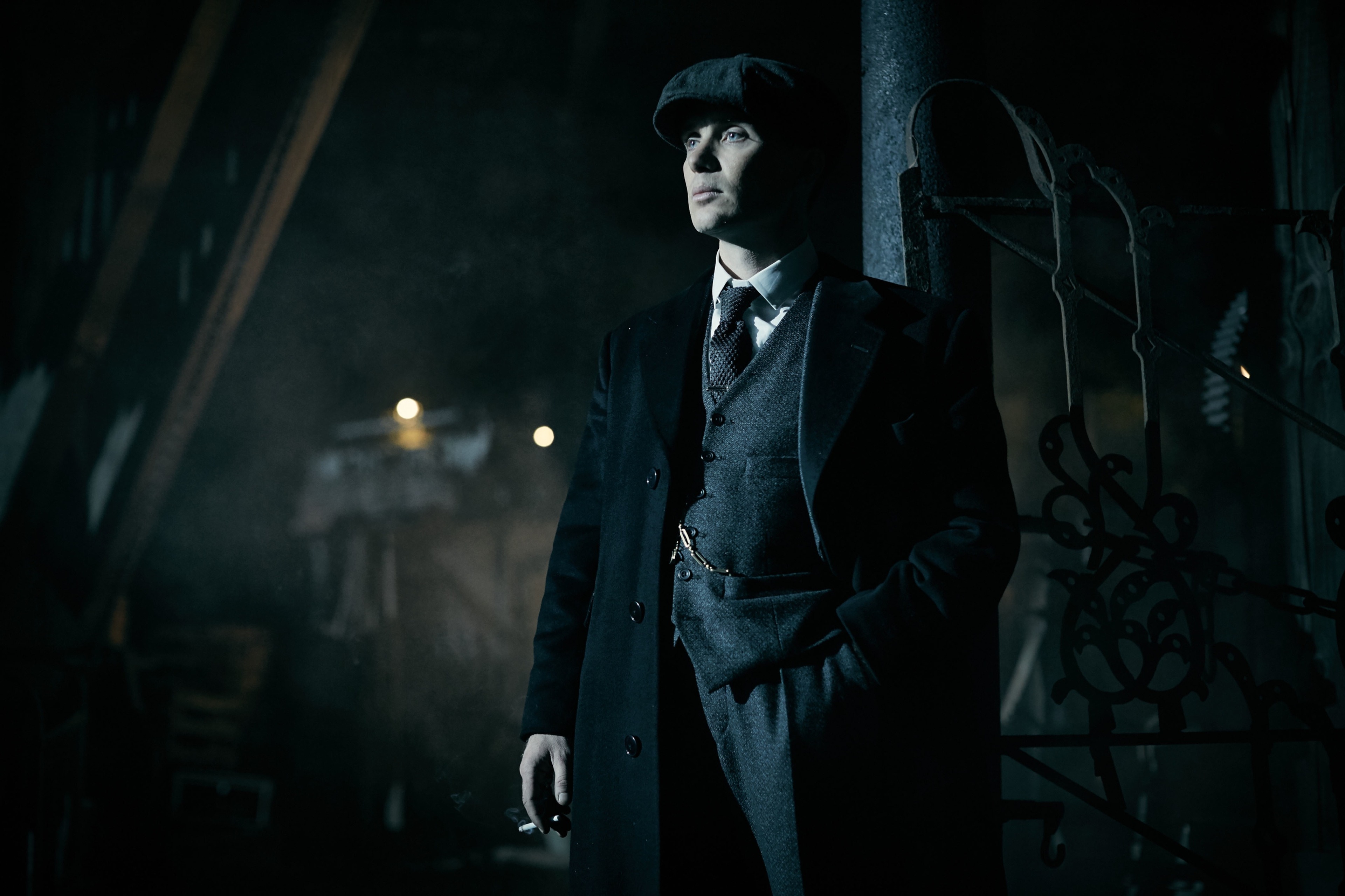 Thomas Shelby, Dark industrial night, Smoky atmospheric backdrop, Small Heath, Birmingham, 4K Desktop wallpaper