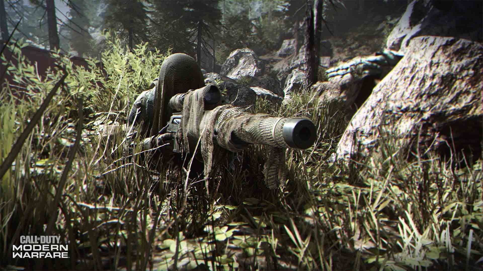 Call of Duty: Modern Warfare, Ghillie suit sniper, Camouflaged sniper rifle, Full HD Desktop wallpaper