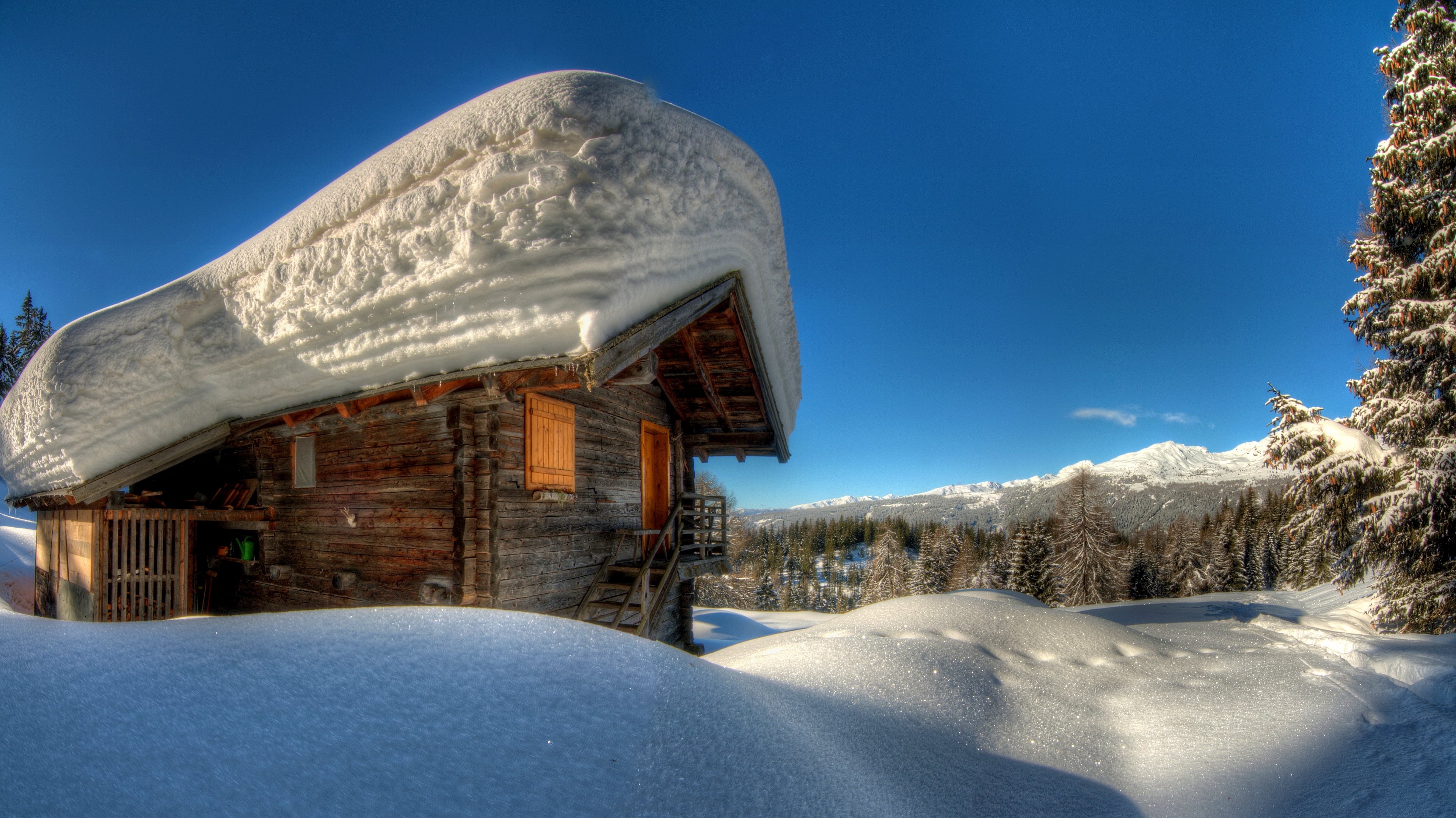 Cabin, Snow Wallpaper, 3840x2160 4K Desktop