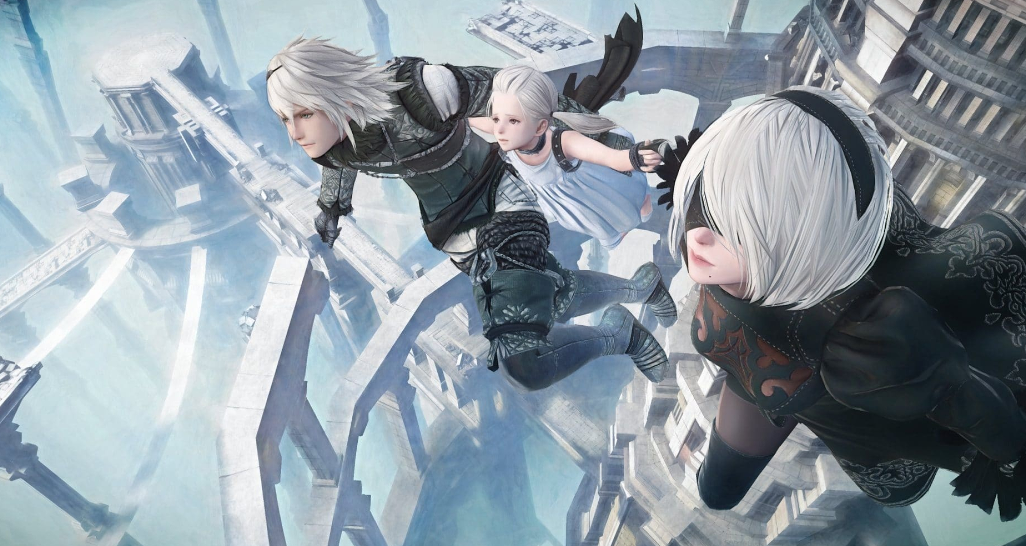 2B, Brother Nier, Fio, The Cage ruins, HD Desktop wallpaper