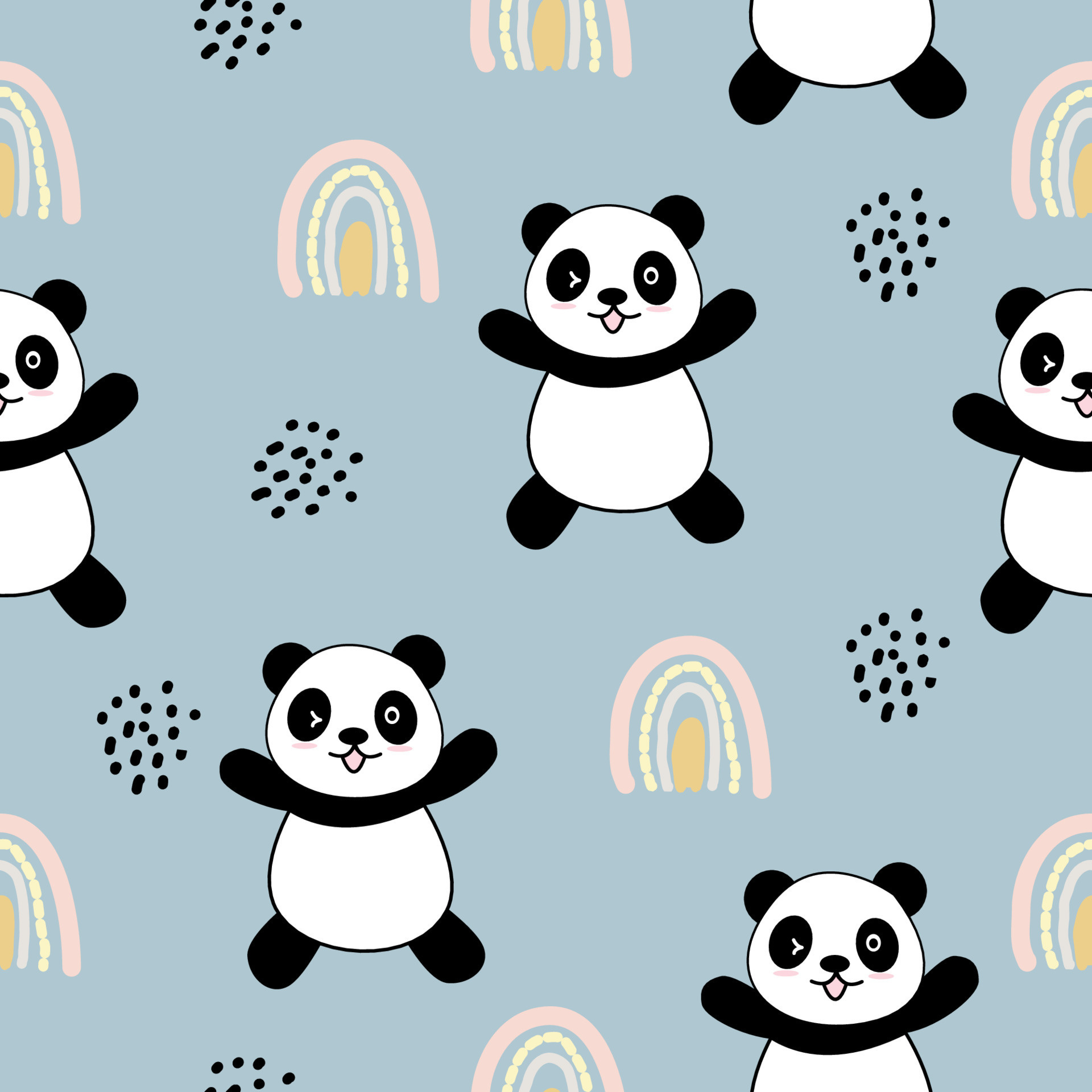 Cute cartoon panda, Pastel boho rainbow, Seamless baby pattern, HD Phone wallpaper