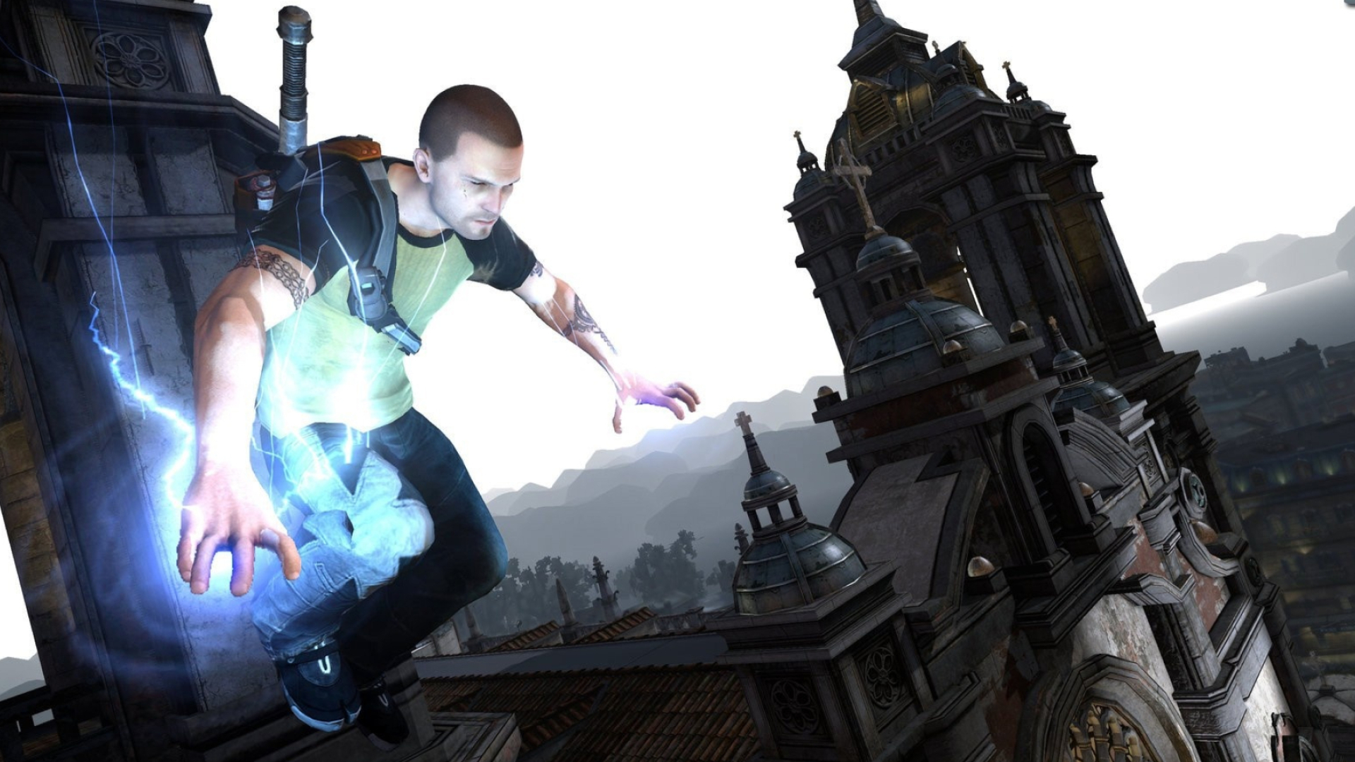 inFAMOUS 2, High-flying church jump, Thrilling wallpaper, Infamous hero, 1920x1080 Full HD Desktop