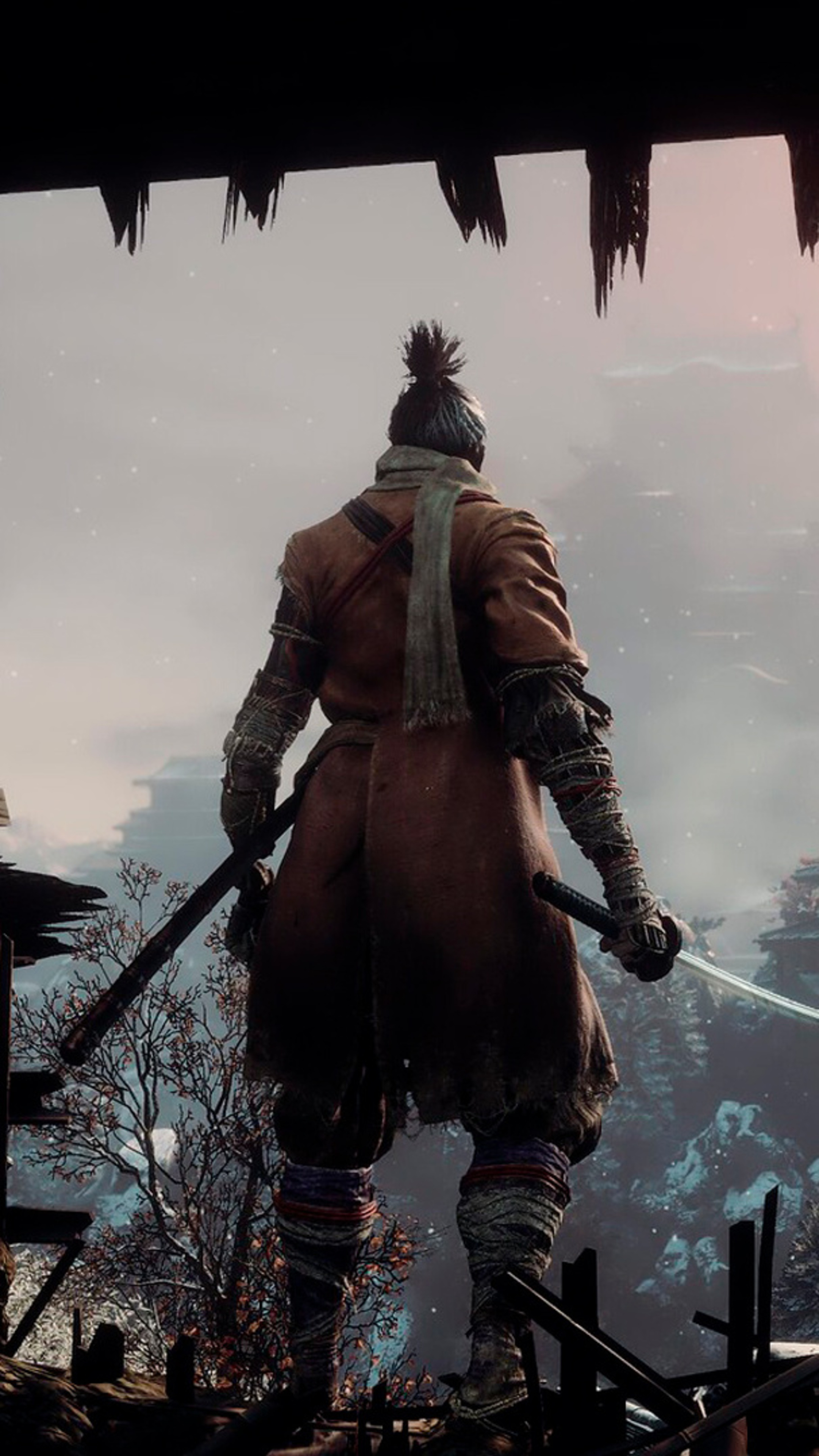 Wolf Sekiro, Kusabimaru katana, Ashina Castle vista, 4K Phone wallpaper