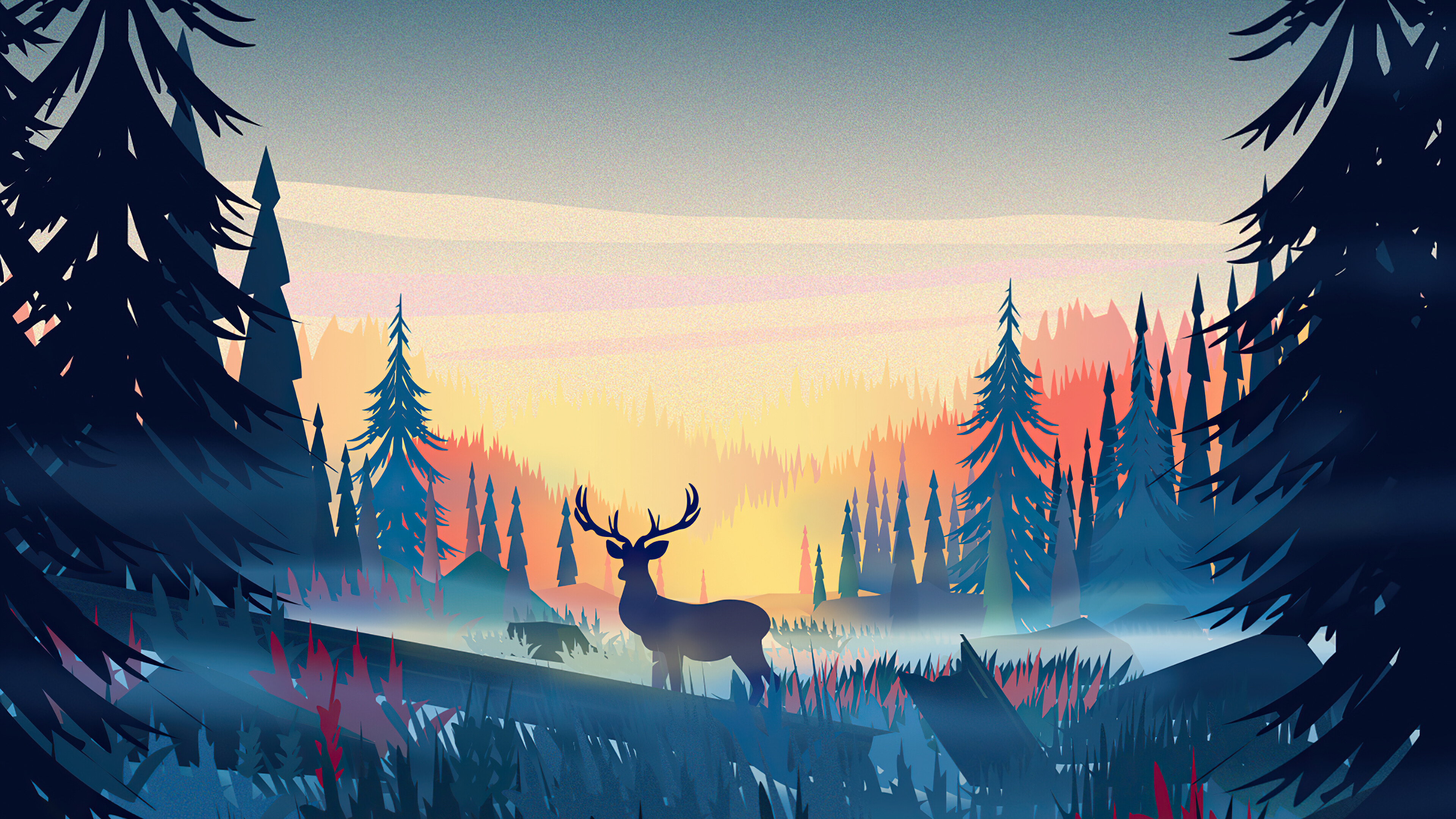 Reindeer minimal forest, minimalism 4K HD, 3840x2160 4K Desktop