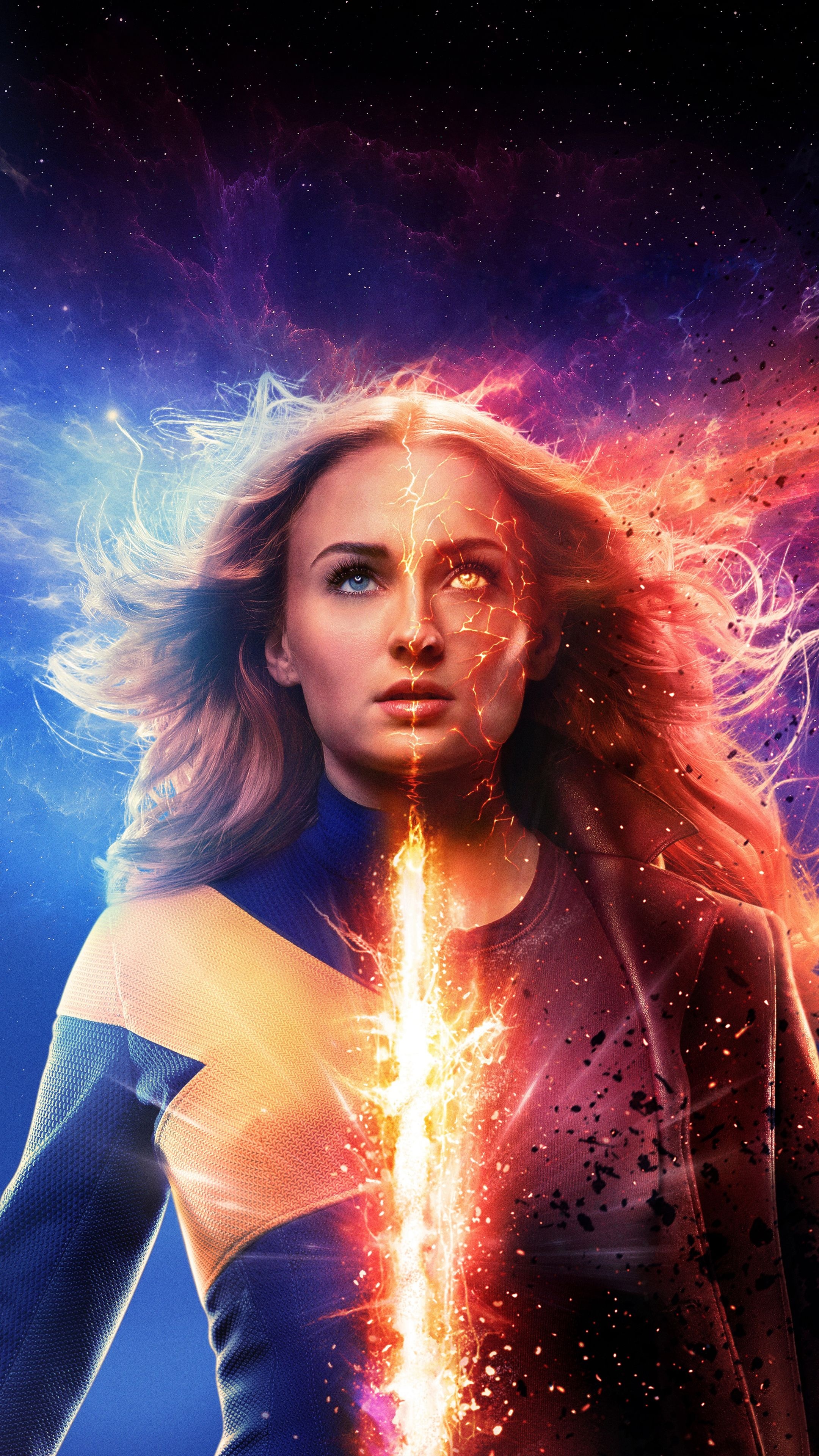 Sophie Turner, X-Men: Dark Phoenix, Marvel superhero, Jean Grey transformation, 2160x3840 4K Phone