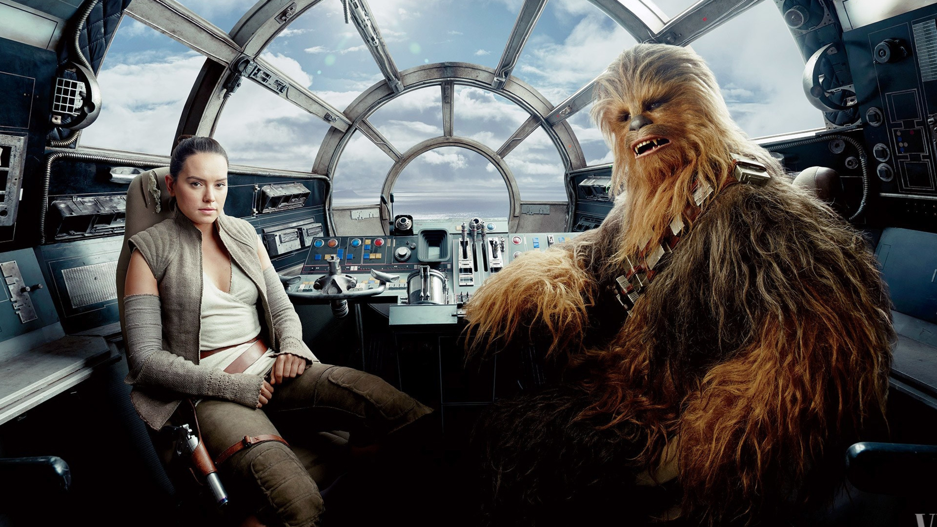 Daisy Ridley, Chewbacca Wallpaper, 3840x2160 4K Desktop