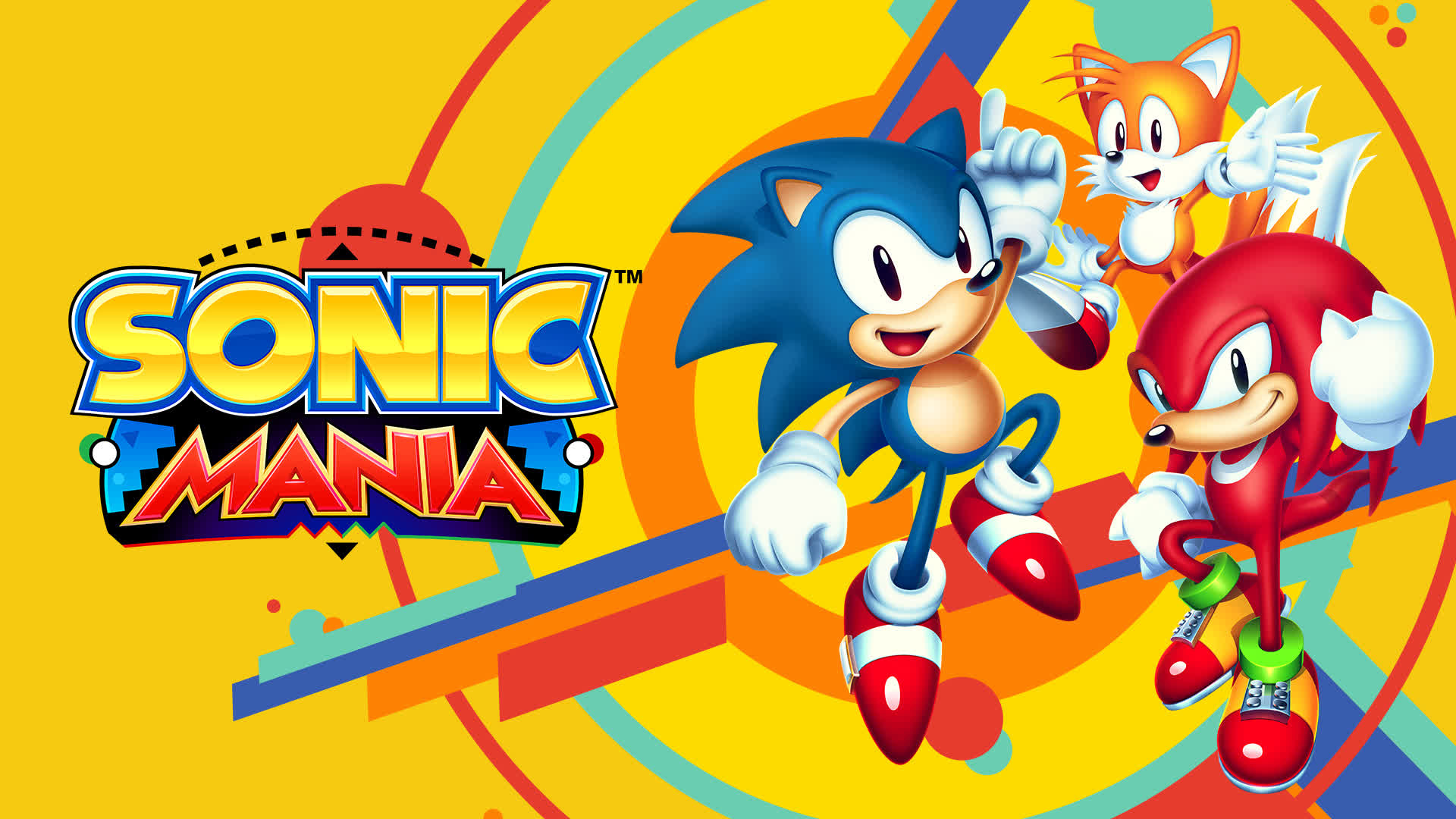 Sonic Mania logo, Sonic the Hedgehog pointing, Knuckles the Echidna, Miles Tails Prower, Full HD Desktop wallpaper