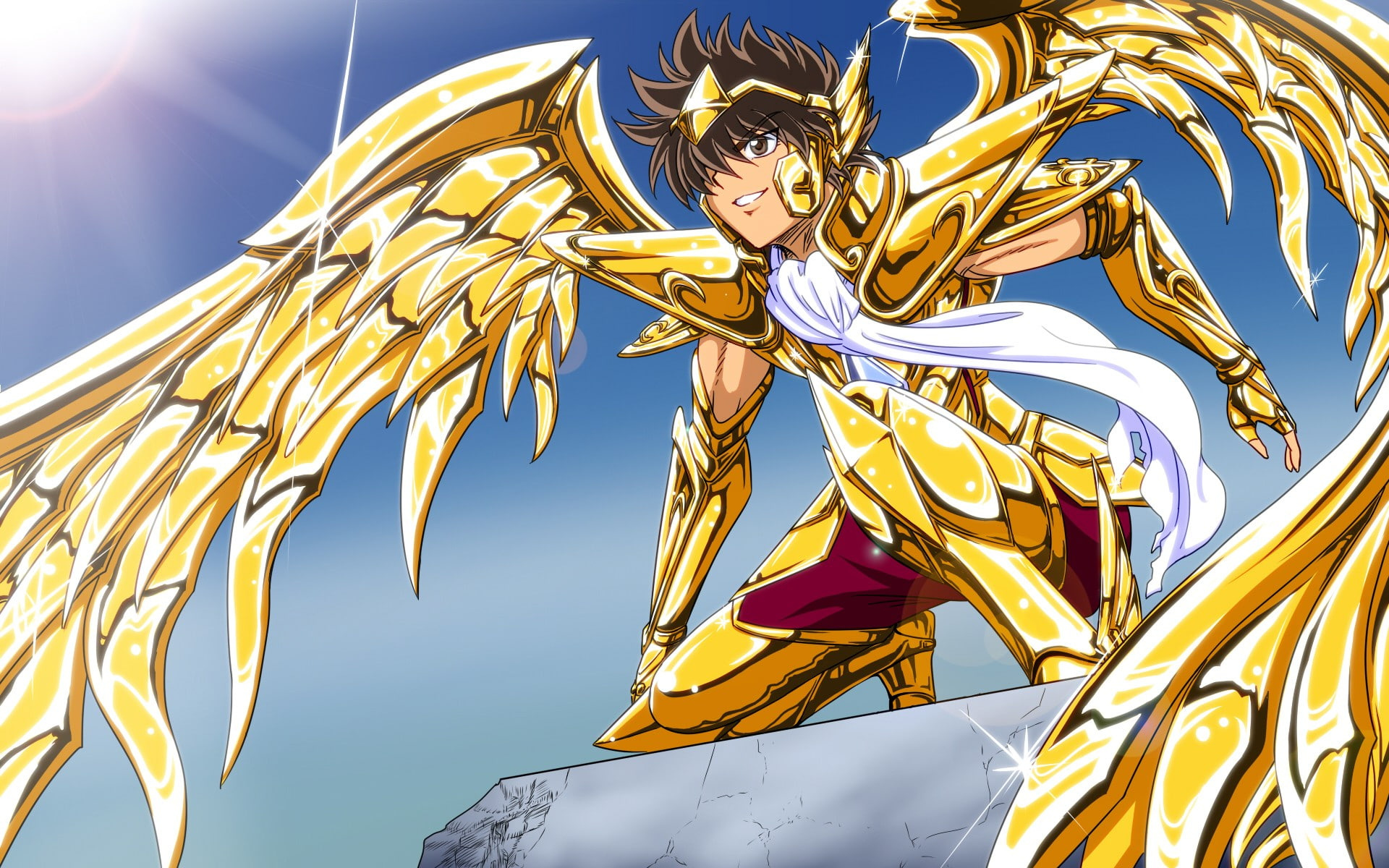 Sagittarius Seiya, Sagittarius Gold Cloth, bright blue sky, HD Desktop wallpaper