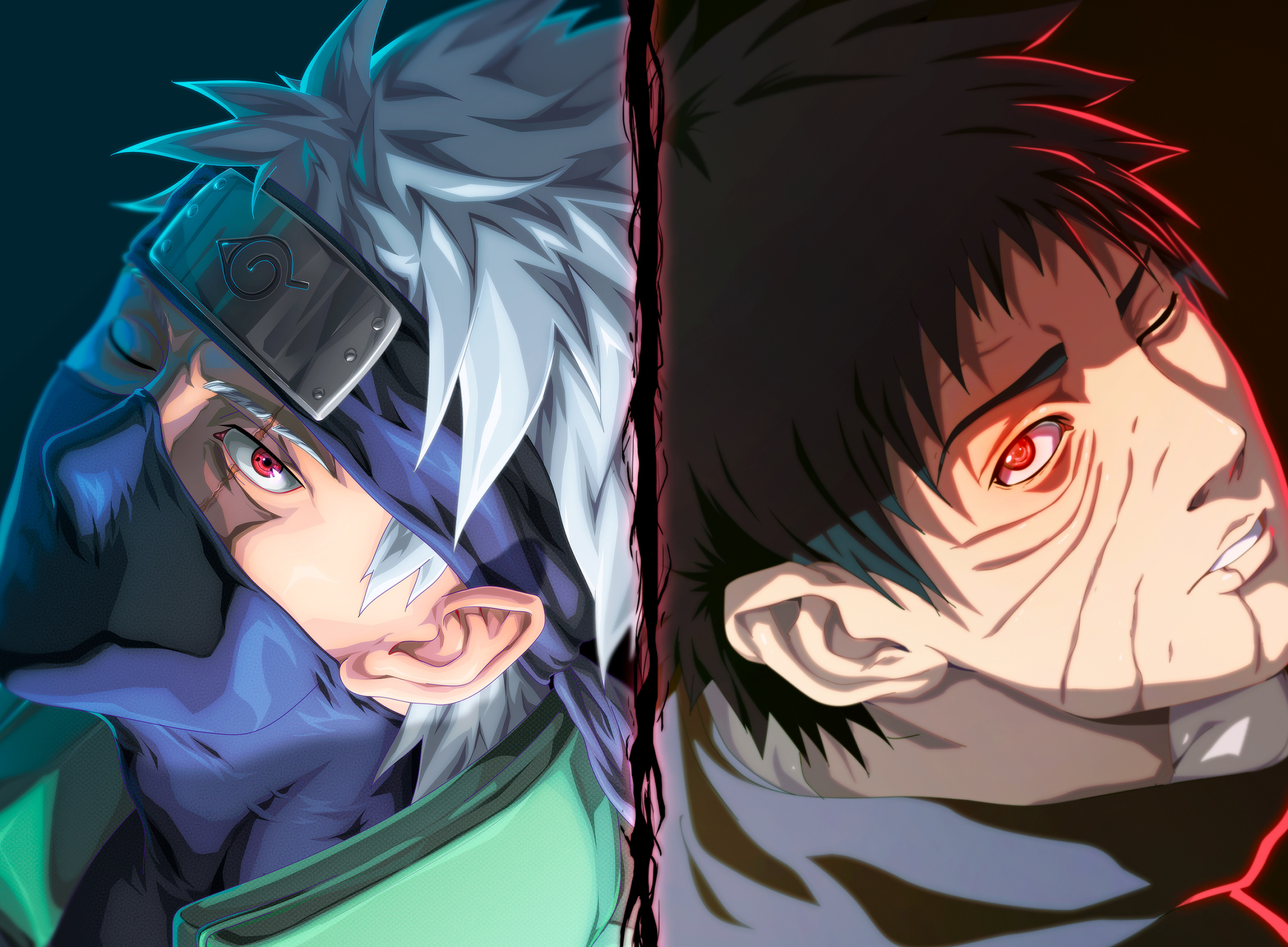 Kakashi Hatake, Obito Uchiha, Sharingan eye, Naruto Shippuden, HD Desktop wallpaper