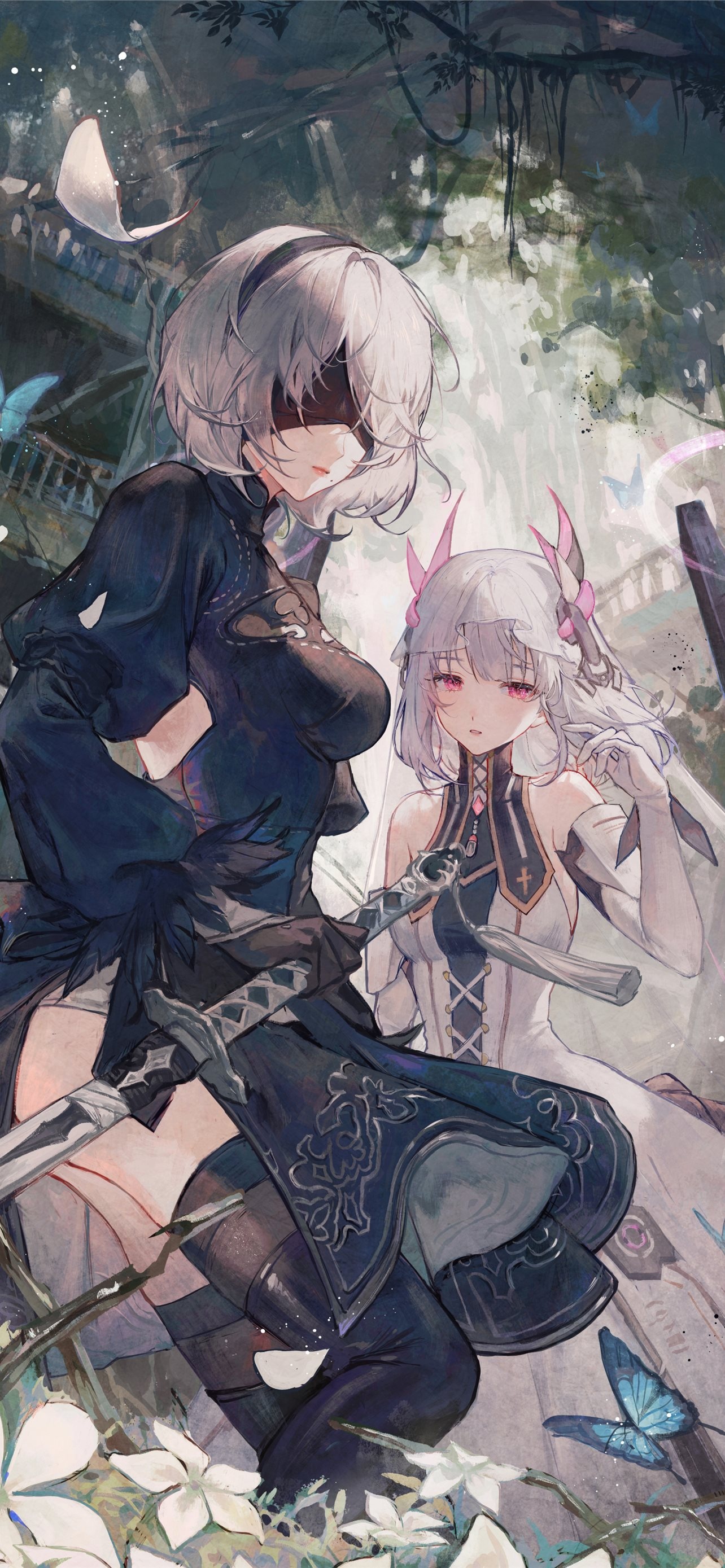 2B NieR Automata, Liv Punishing Gray Raven, Lunar Tear flowers, HD Phone wallpaper