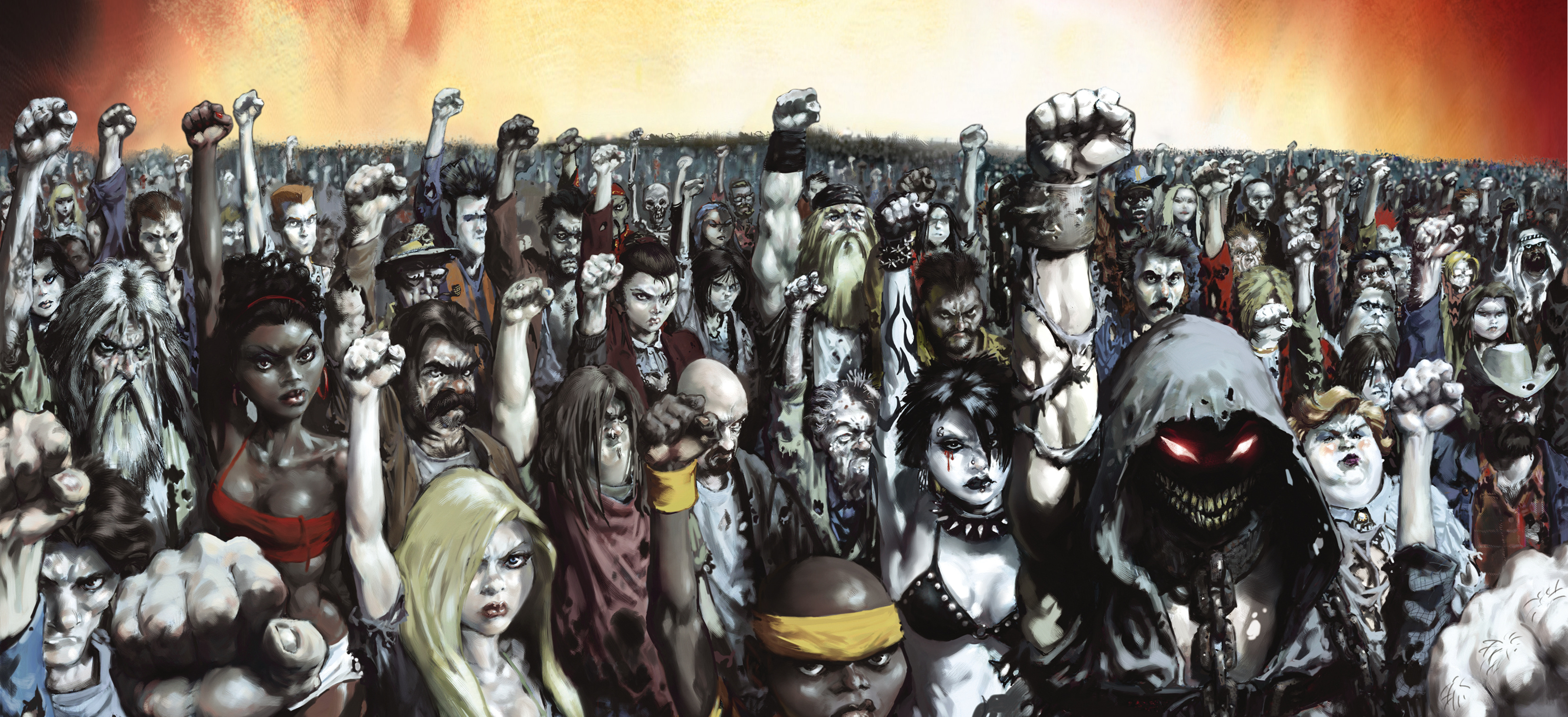 Disturbed band, Todd McFarlane, Greg Capullos, Dark Messiah cover, 3370x1540 Dual Screen Desktop