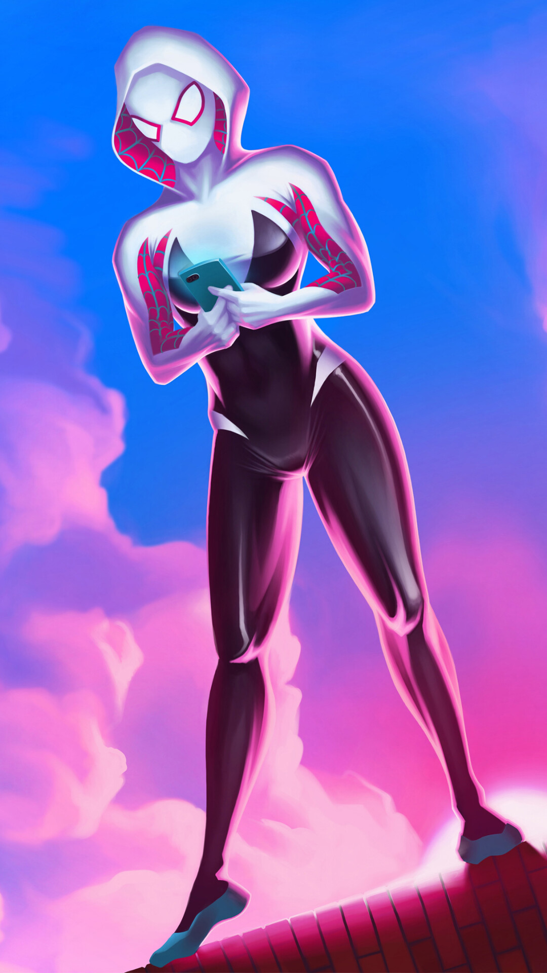 Spider-Gwen texting, 4k wallpaper, BS, 1080x1920 Full HD Phone