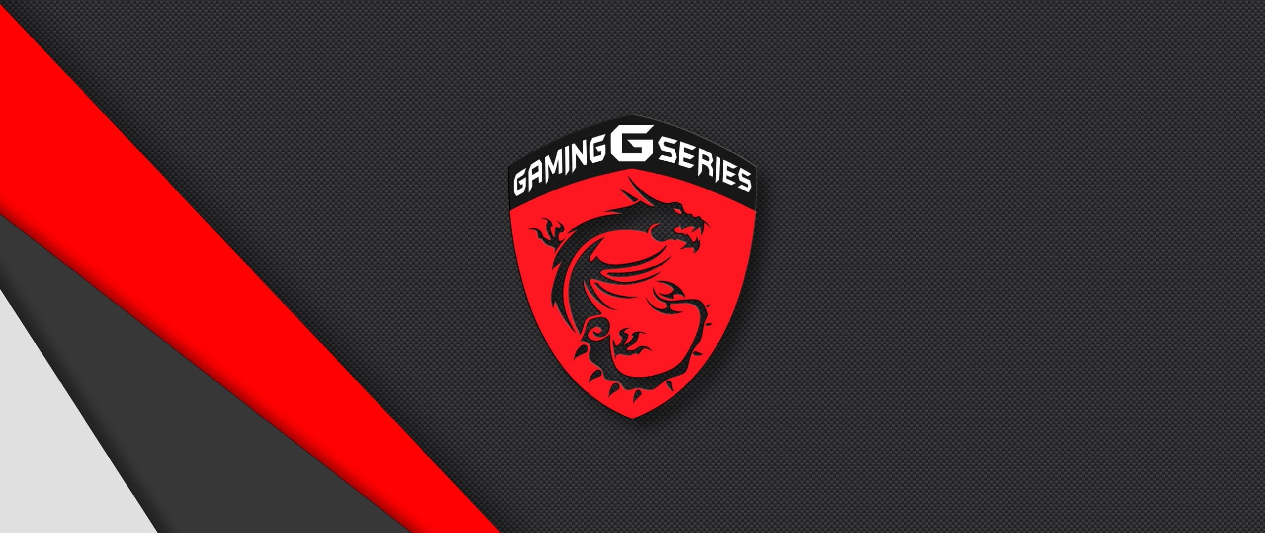 MSI Gaming dragon badge, GAMING G SERIES text, carbon fiber mesh texture, Dual Screen Desktop wallpaper