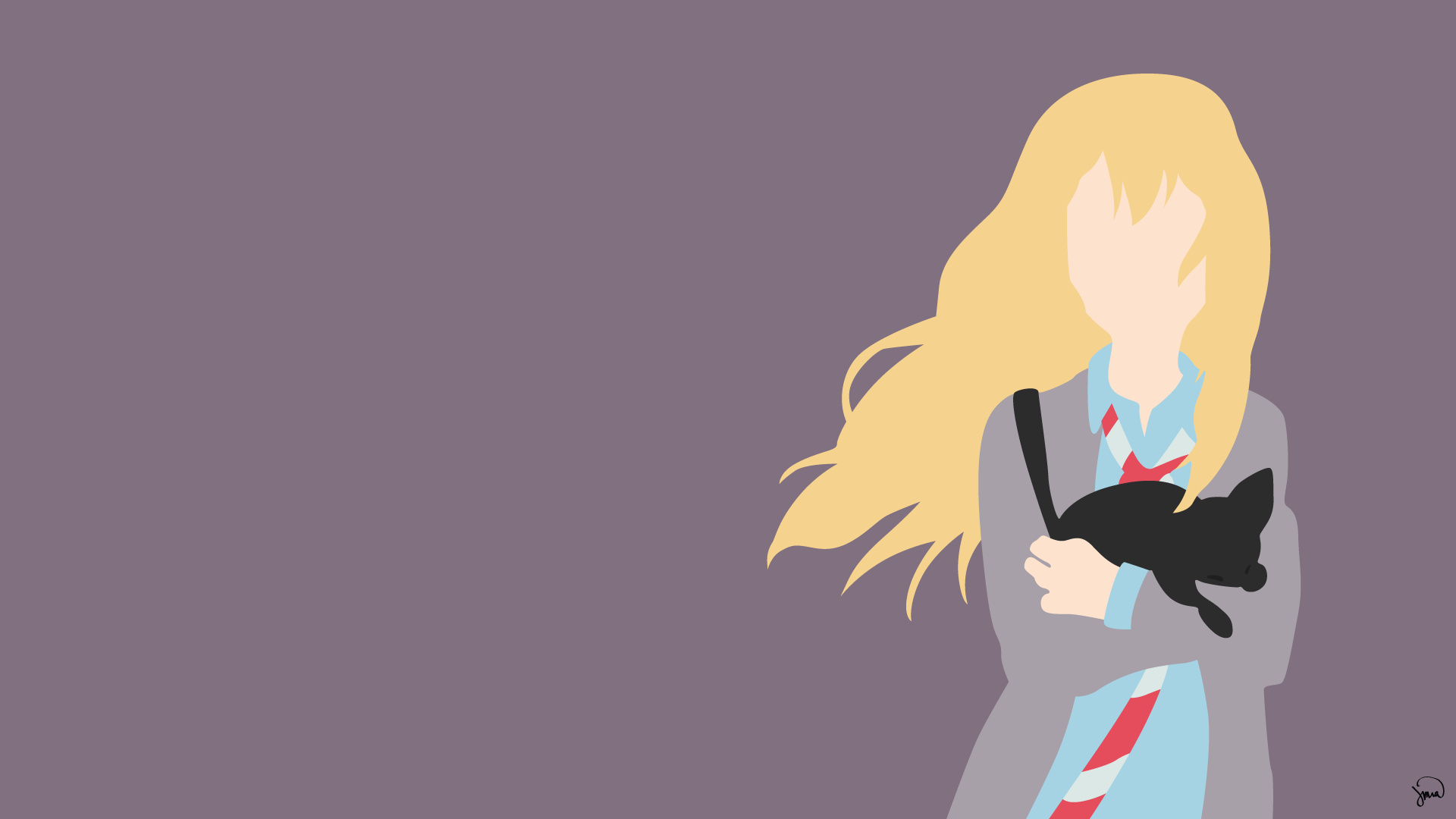 Kaori Miyazono, Black cat, Minimalist vector art, Full HD Desktop wallpaper